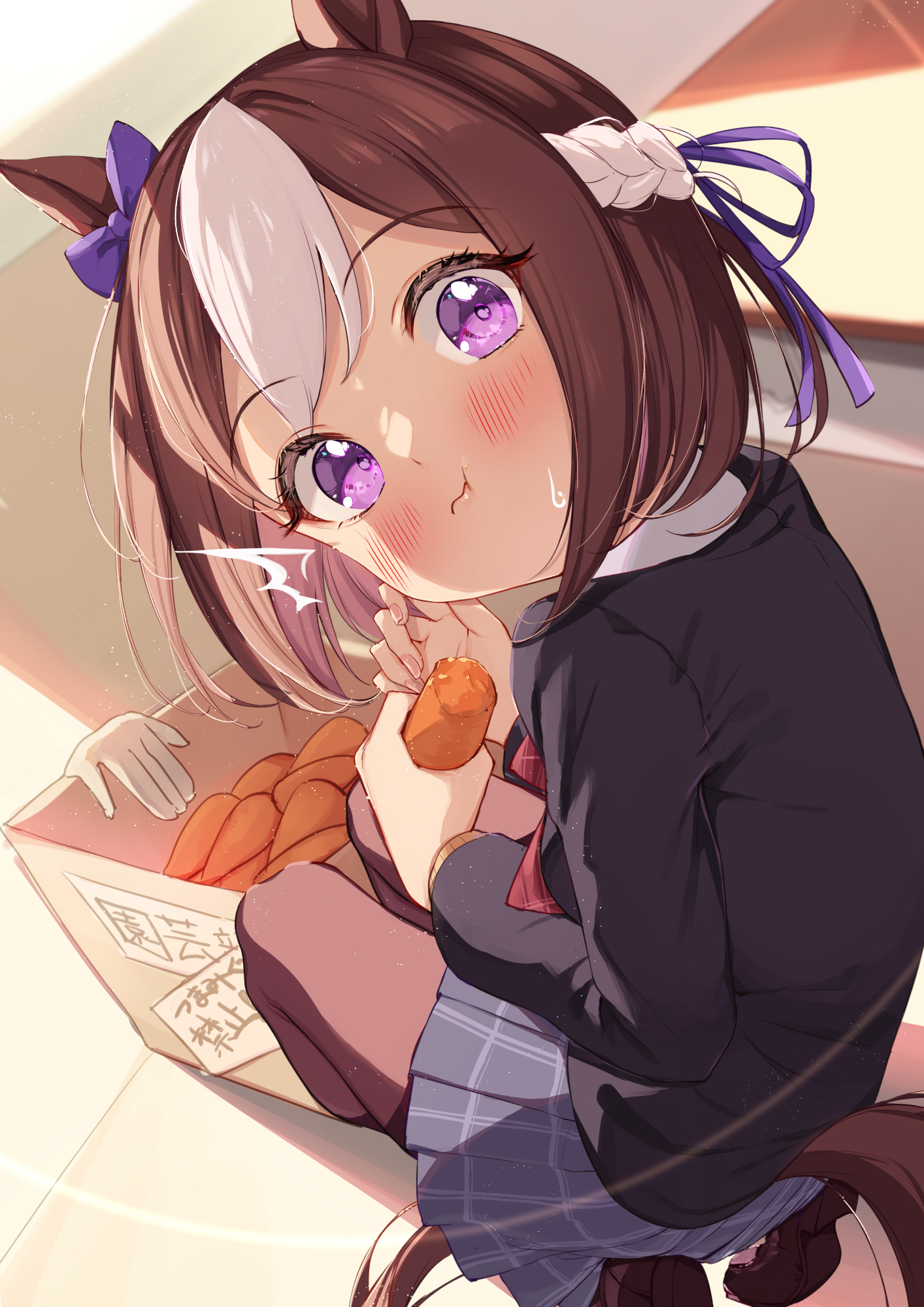 When you're caught red-handed... but the hunger can't be stopped... - Anime, Anime art, Uma musume pretty derby, Special Week, Animal ears, Tail, Carrot, Zhor, Longpost