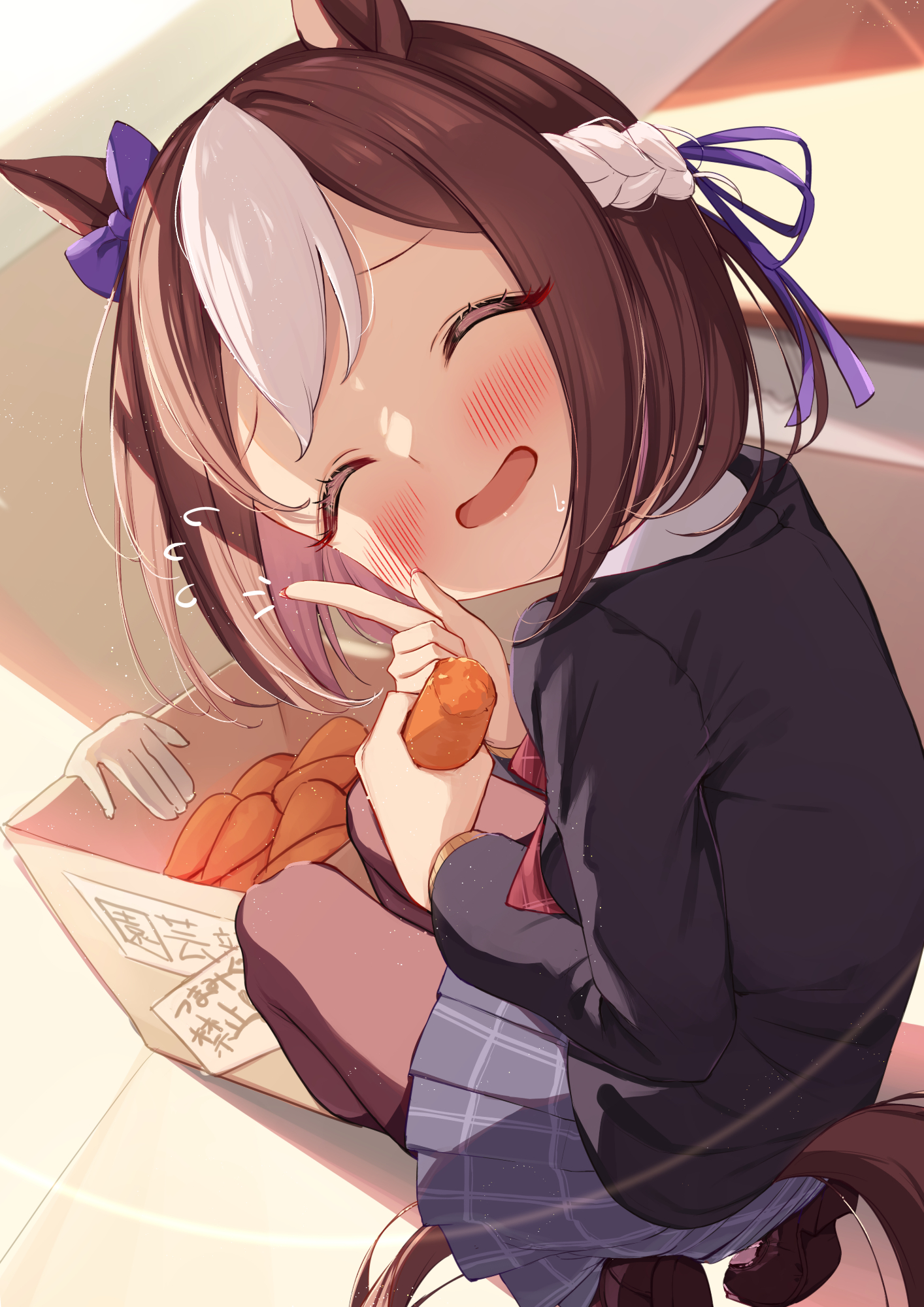 When you're caught red-handed... but the hunger can't be stopped... - Anime, Anime art, Uma musume pretty derby, Special Week, Animal ears, Tail, Carrot, Zhor, Longpost