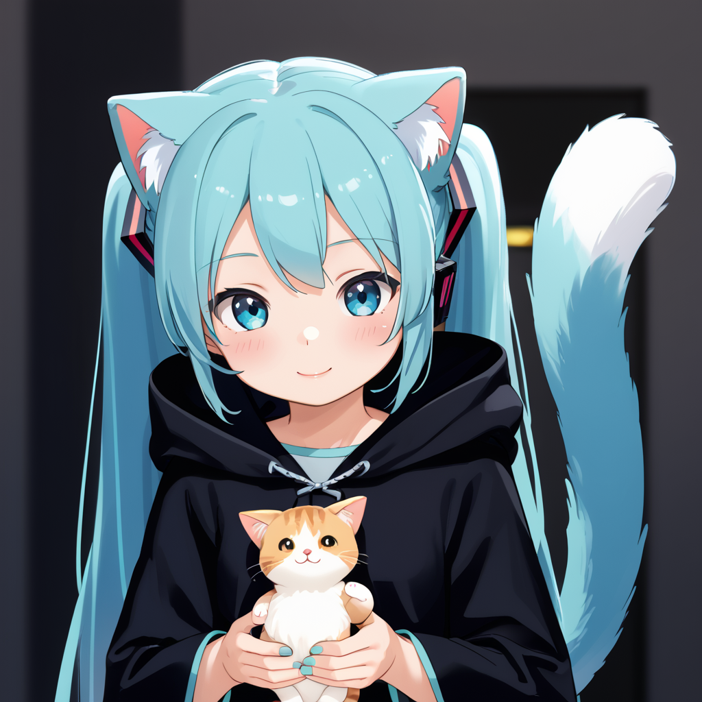 Friday Miku - My, Anime art, Anime, Neural network art, Stable diffusion, Hatsune Miku, Friday Miku, Neko, Ears on the crown, Milota, Tail