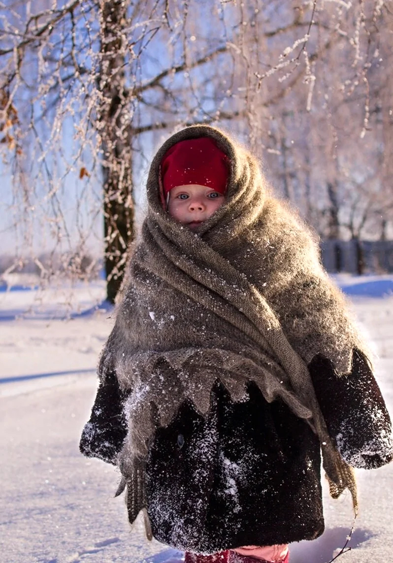 Winter is coming - My, Children, Winter, Fur coat, Handkerchief, The photo