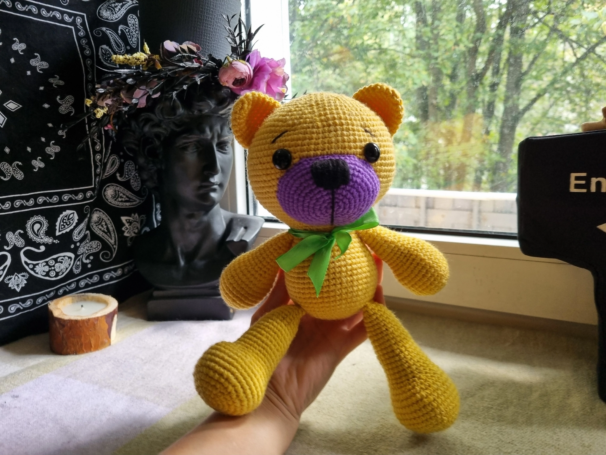 Yellow and purple Teddy bear to order - My, Knitting, Crochet, Amigurumi, Needlework, Needlework without process, Creation, With your own hands, Toys, Soft toy, Presents, Order, Author's toy, Yarn, Longpost