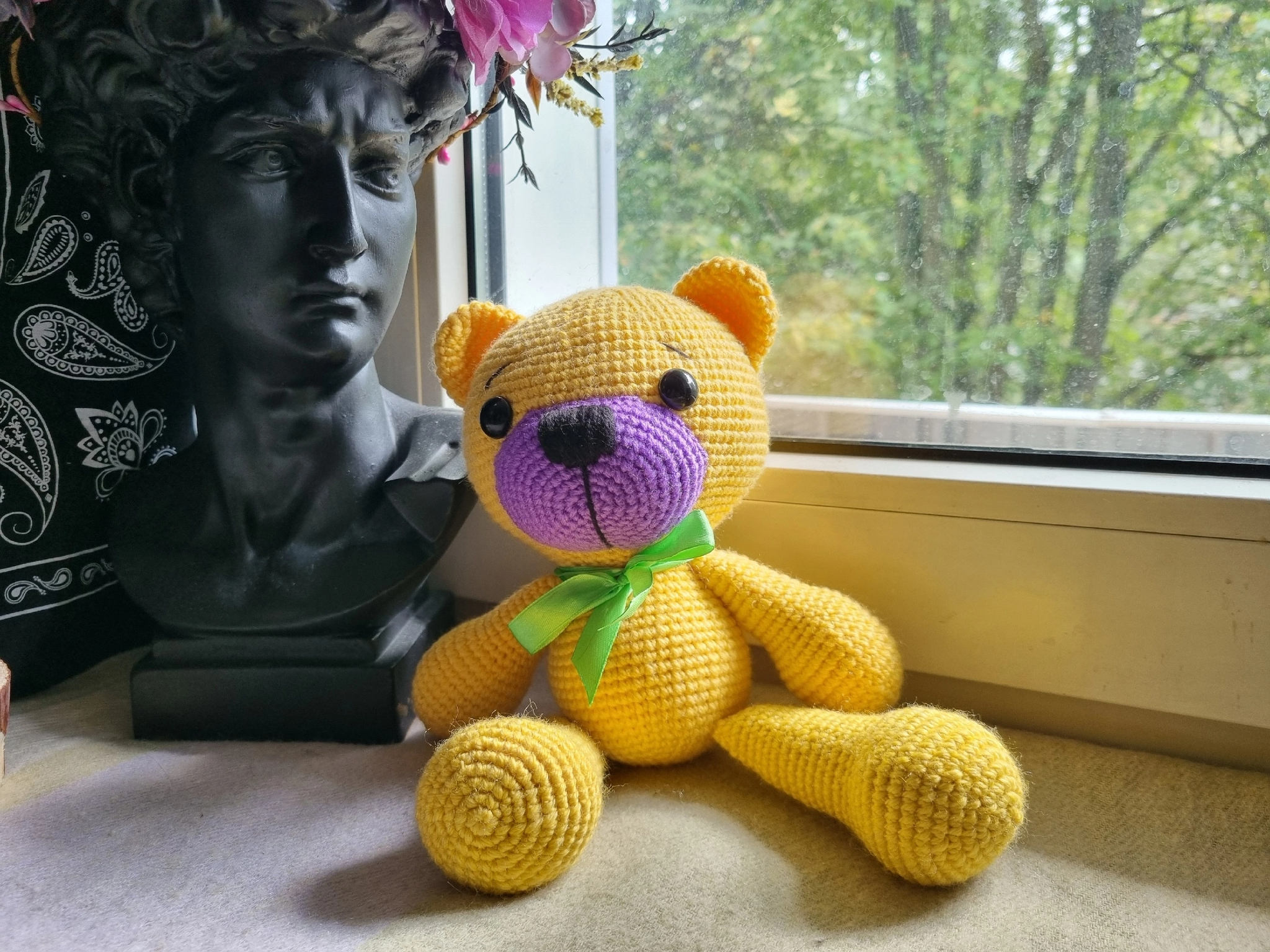 Yellow and purple Teddy bear to order - My, Knitting, Crochet, Amigurumi, Needlework, Needlework without process, Creation, With your own hands, Toys, Soft toy, Presents, Order, Author's toy, Yarn, Longpost