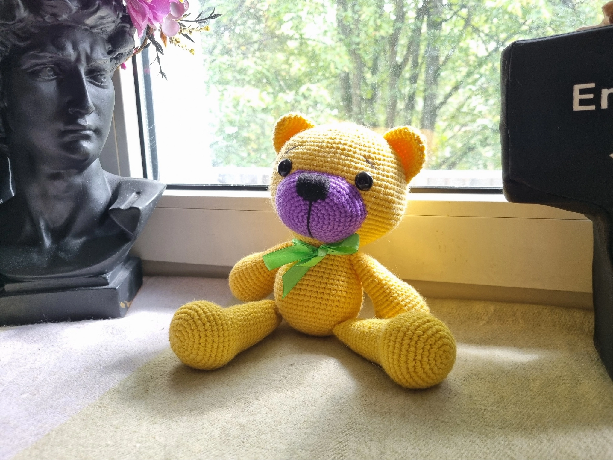 Yellow and purple Teddy bear to order - My, Knitting, Crochet, Amigurumi, Needlework, Needlework without process, Creation, With your own hands, Toys, Soft toy, Presents, Order, Author's toy, Yarn, Longpost