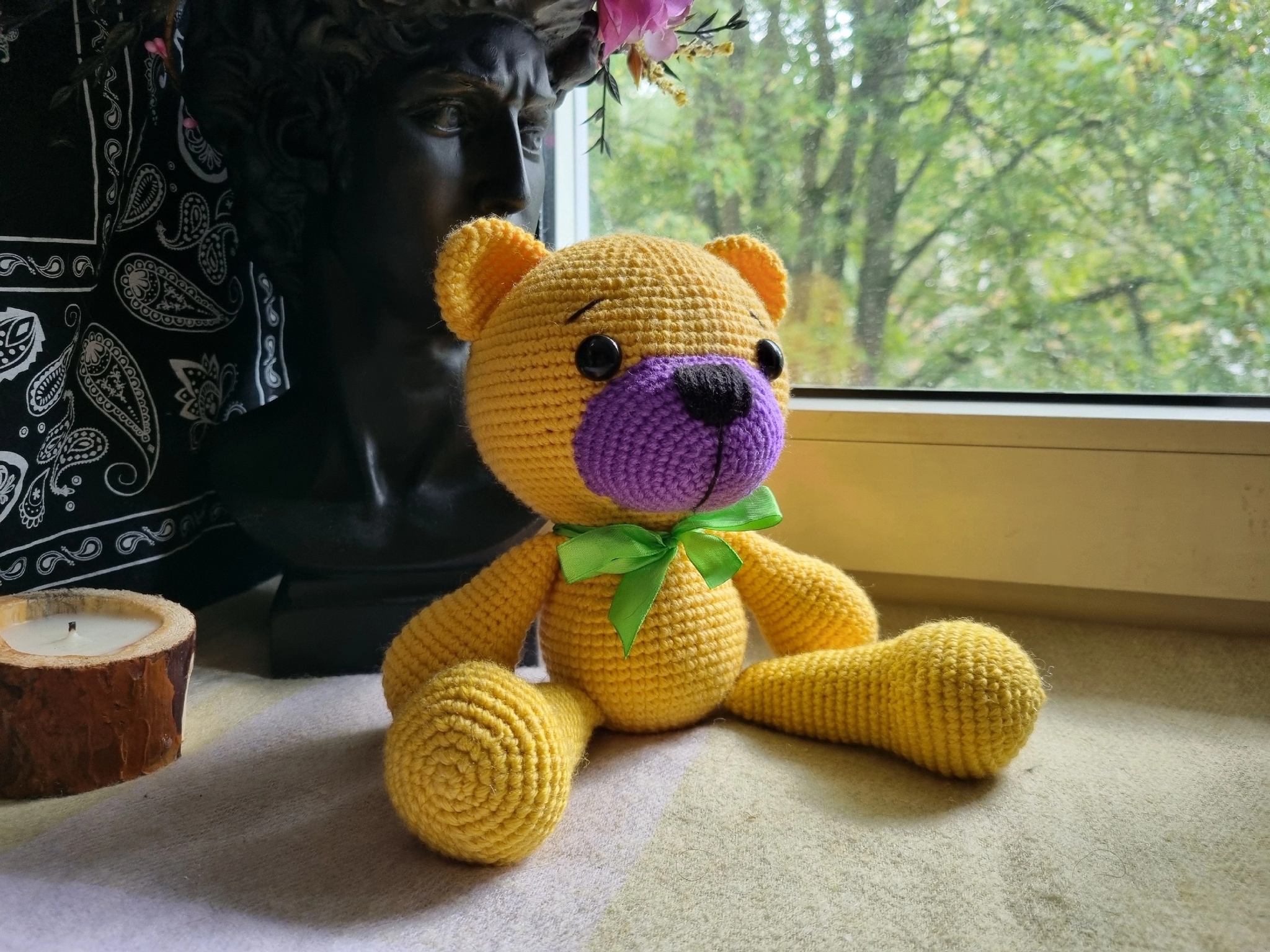 Yellow and purple Teddy bear to order - My, Knitting, Crochet, Amigurumi, Needlework, Needlework without process, Creation, With your own hands, Toys, Soft toy, Presents, Order, Author's toy, Yarn, Longpost