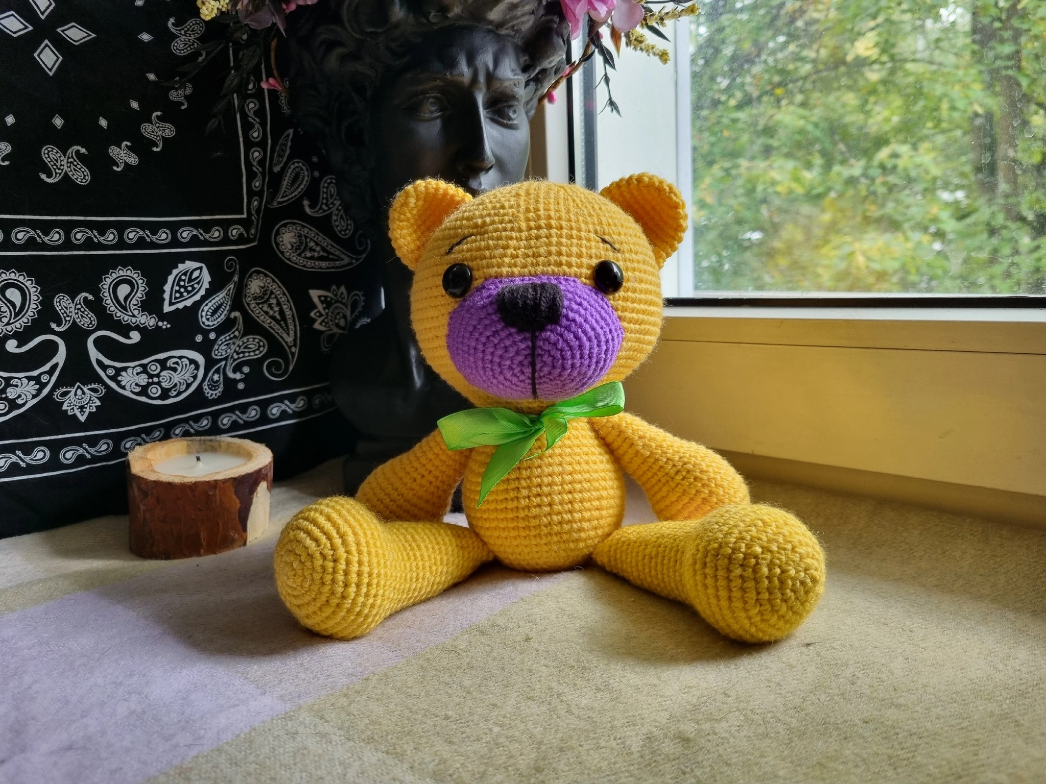 Yellow and purple Teddy bear to order - My, Knitting, Crochet, Amigurumi, Needlework, Needlework without process, Creation, With your own hands, Toys, Soft toy, Presents, Order, Author's toy, Yarn, Longpost