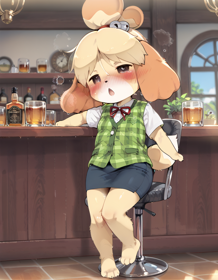 Isabelle - Furry, Anthro, Furry dog, Furry art, Animal crossing, Isabelle, Bar, Bar, Neural network art, Longpost