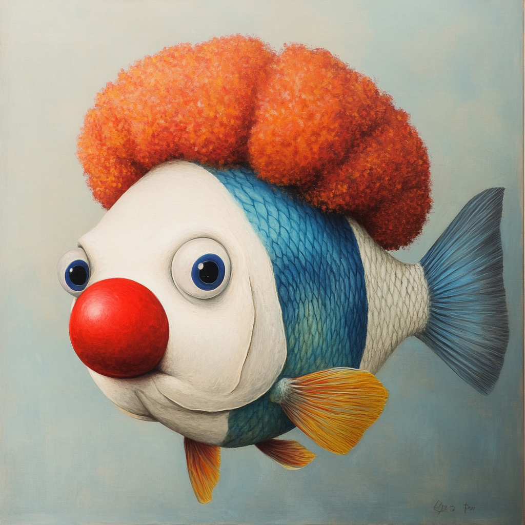 Clownfish - My, Neural network art, Нейронные сети, Wordplay, Pun, Humor, Strange humor, A fish, Absurd, Midjourney, Clownfish, Clown, Images, Longpost