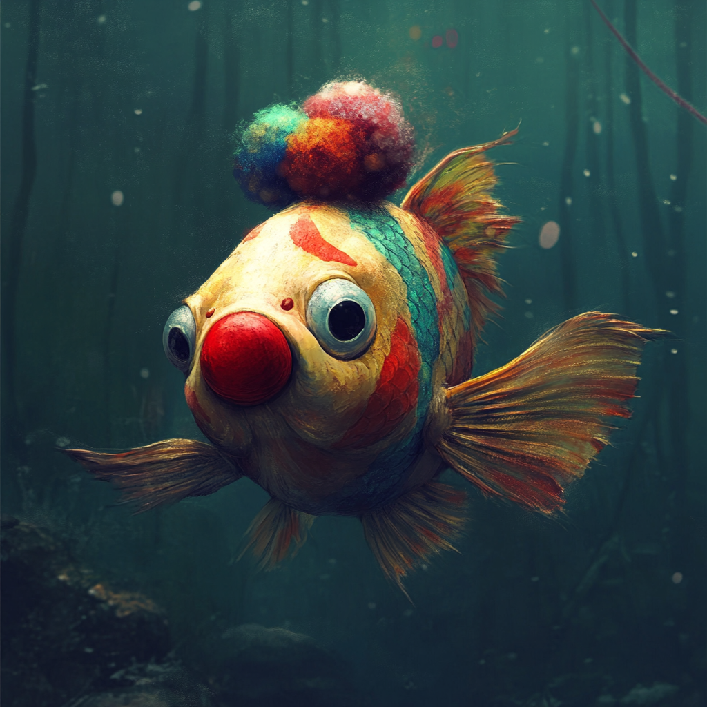 Clownfish - My, Neural network art, Нейронные сети, Wordplay, Pun, Humor, Strange humor, A fish, Absurd, Midjourney, Clownfish, Clown, Images, Longpost