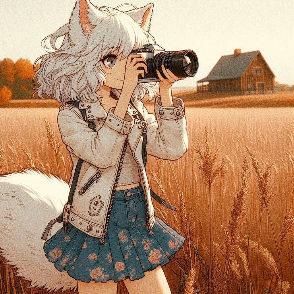 Rural journalism - My, Neural network art, Нейронные сети, Art, Girls, Anime, Anime art, Kitsune, Animal ears, Tail, Hurricane, Reportage, Journalism, Rural life, Ginger & White, Original character, Mat, Longpost