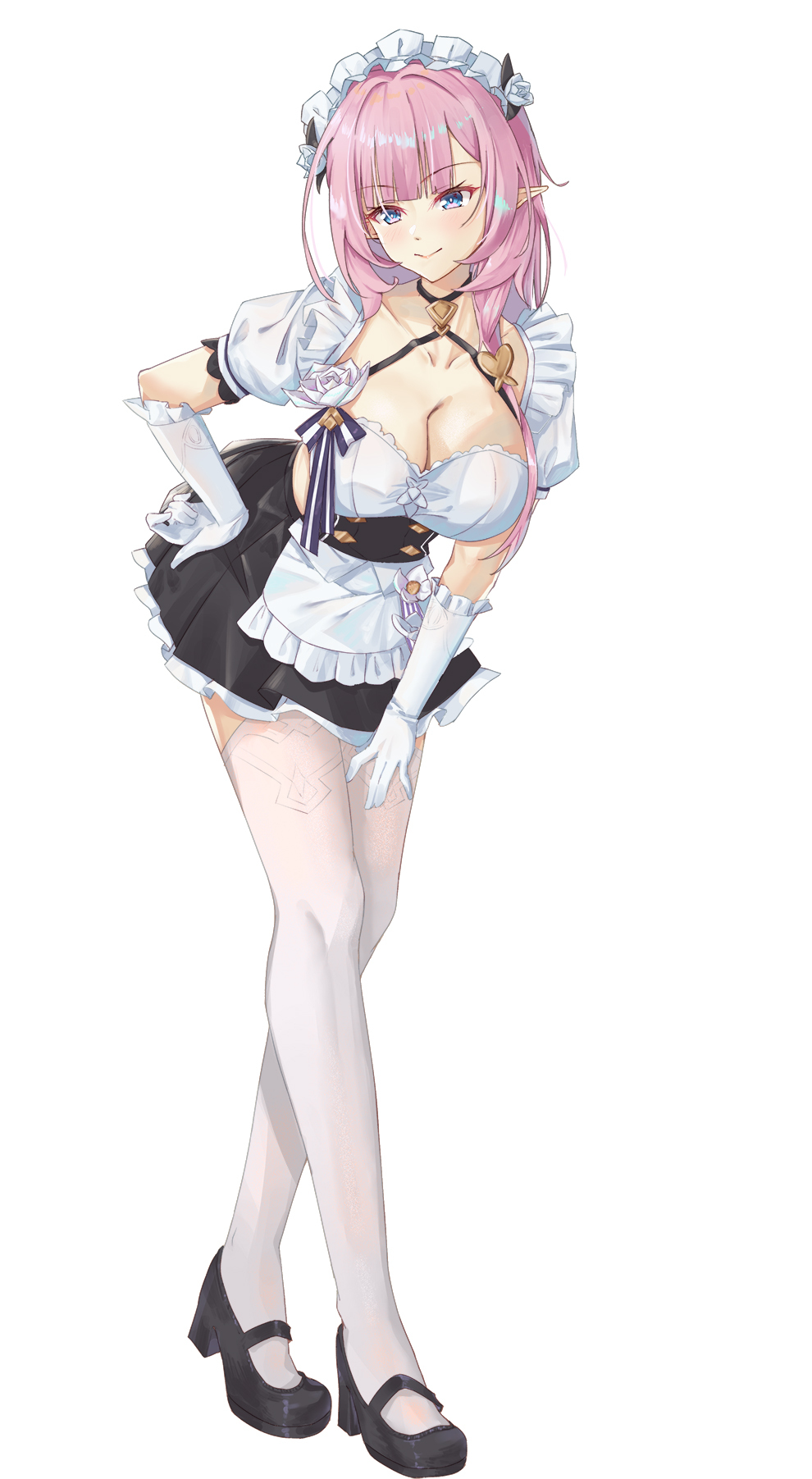 Elysia #001 - Anime, Anime art, Honkai Impact, Elysia, Girls, Elves, Neckline, Shoes, Stockings, The dress, Blue Eyes, Gloves, Slope, White background