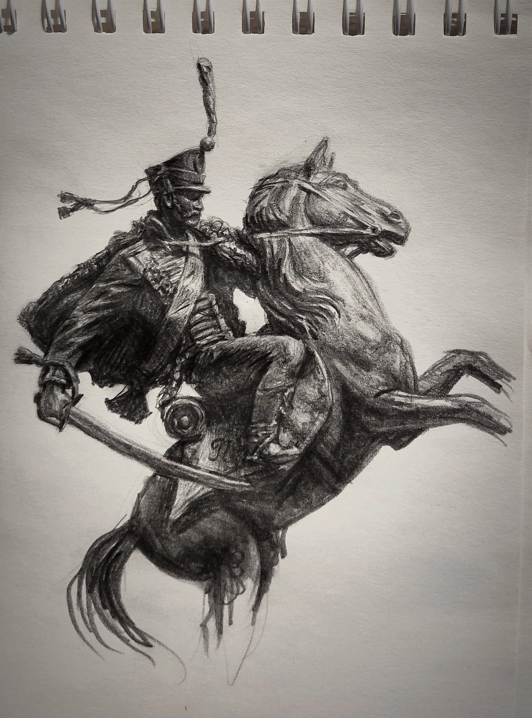 Pencil sketch of a horseman - My, Drawing, Traditional art, Pencil drawing