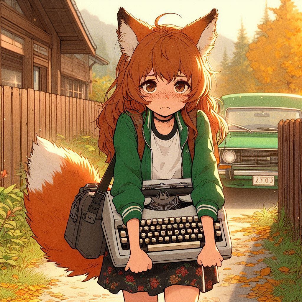 Rural journalism - My, Neural network art, Нейронные сети, Art, Girls, Anime, Anime art, Kitsune, Animal ears, Tail, Hurricane, Reportage, Journalism, Rural life, Ginger & White, Original character, Mat, Longpost