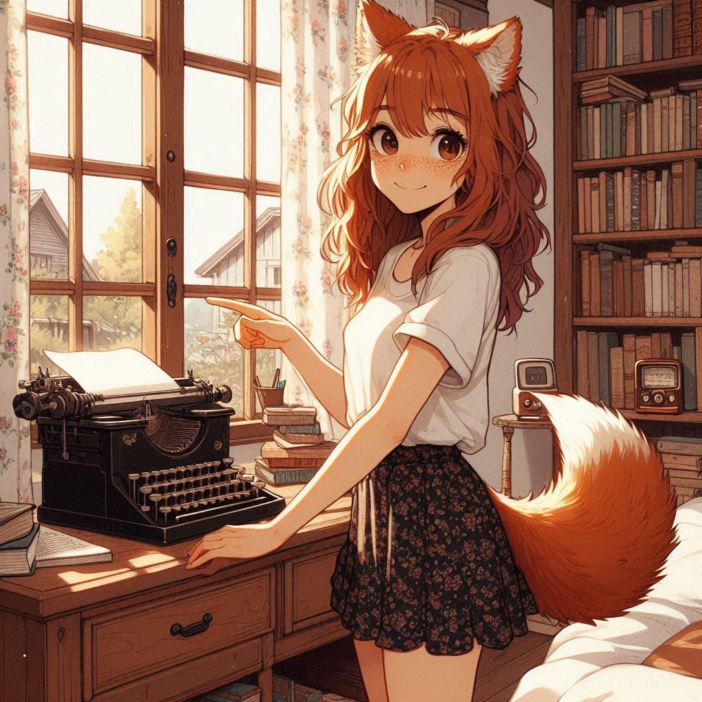 Rural journalism - My, Neural network art, Нейронные сети, Art, Girls, Anime, Anime art, Kitsune, Animal ears, Tail, Hurricane, Reportage, Journalism, Rural life, Ginger & White, Original character, Mat, Longpost