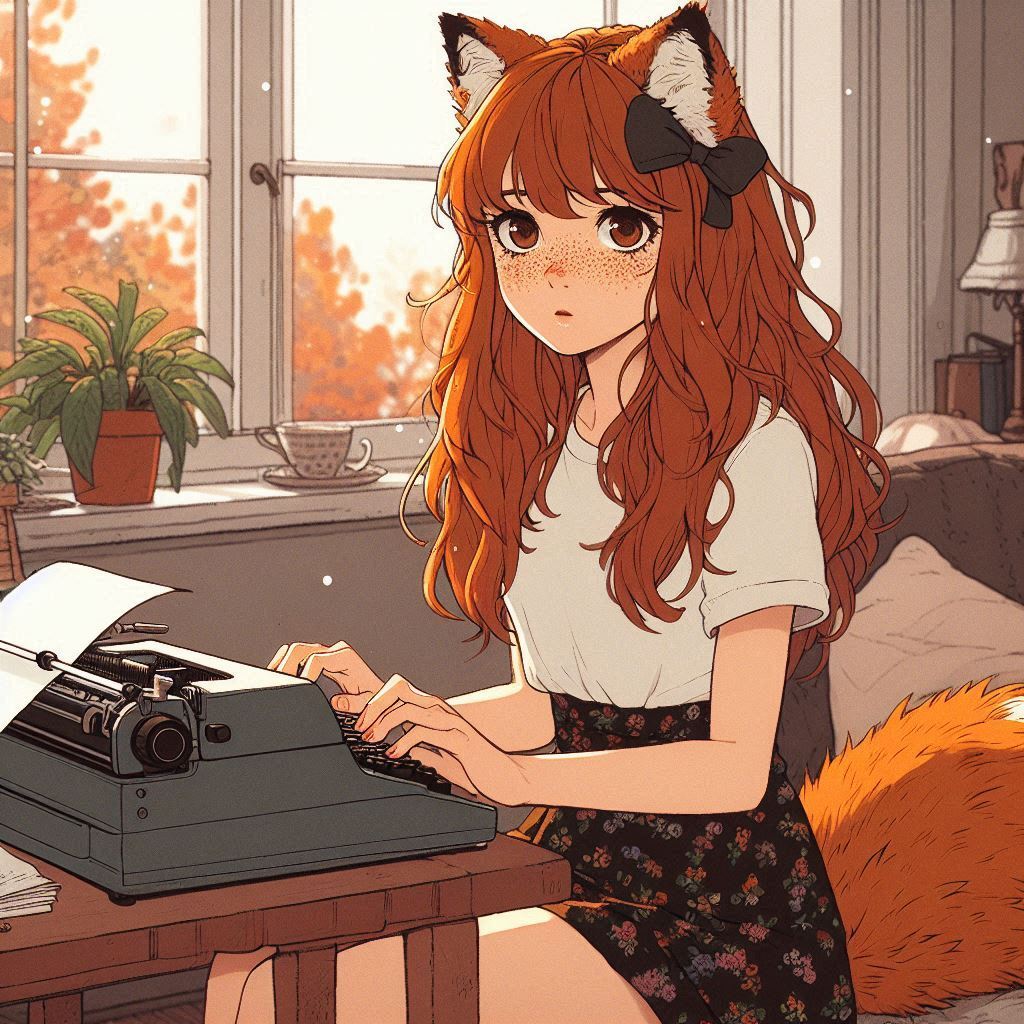 Rural journalism - My, Neural network art, Нейронные сети, Art, Girls, Anime, Anime art, Kitsune, Animal ears, Tail, Hurricane, Reportage, Journalism, Rural life, Ginger & White, Original character, Mat, Longpost