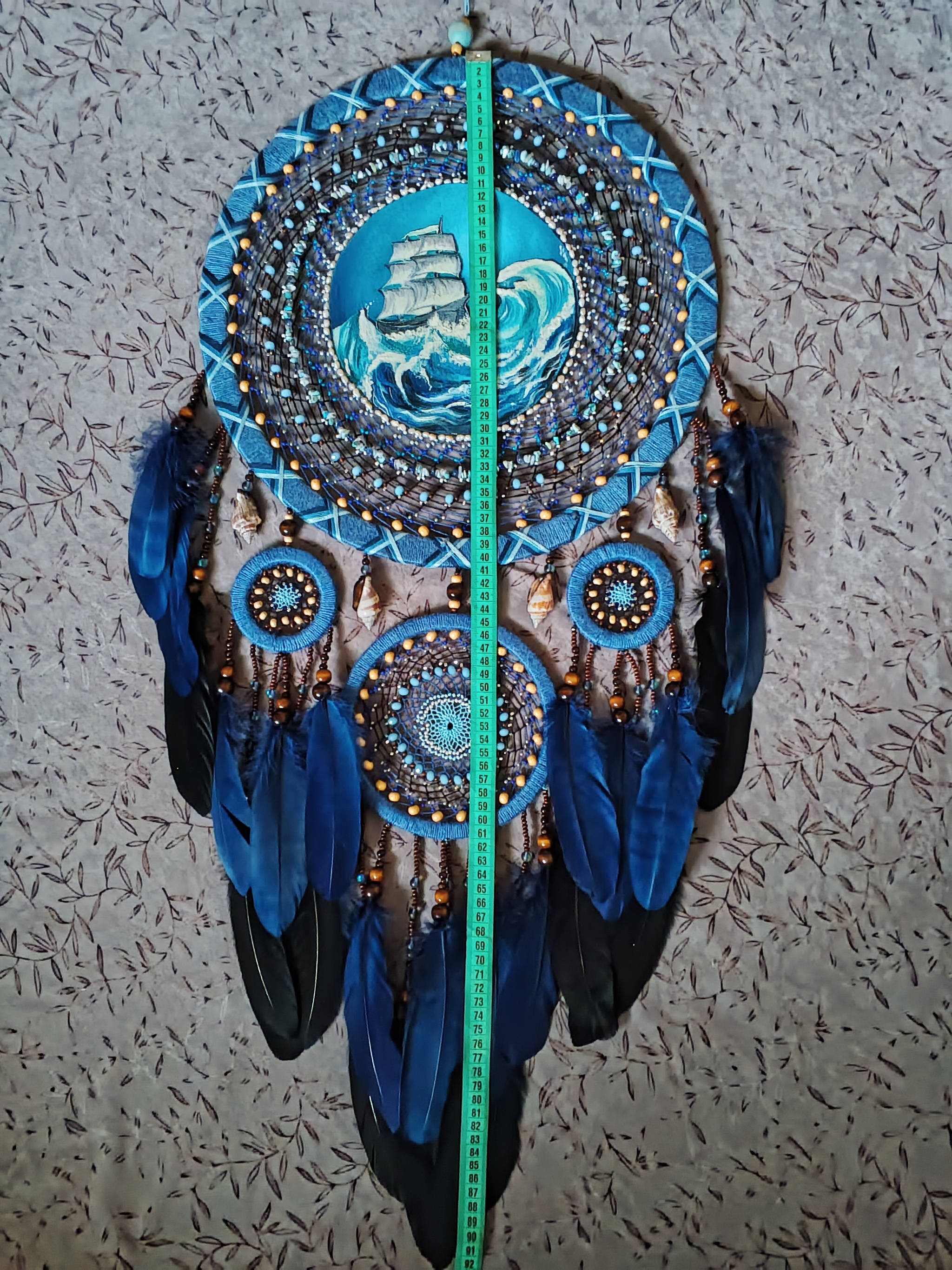 Dreamcatcher Beautiful Waves with natural stones - My, Dreamcatcher, Presents, Needlework without process, Needlework, Decor, Longpost