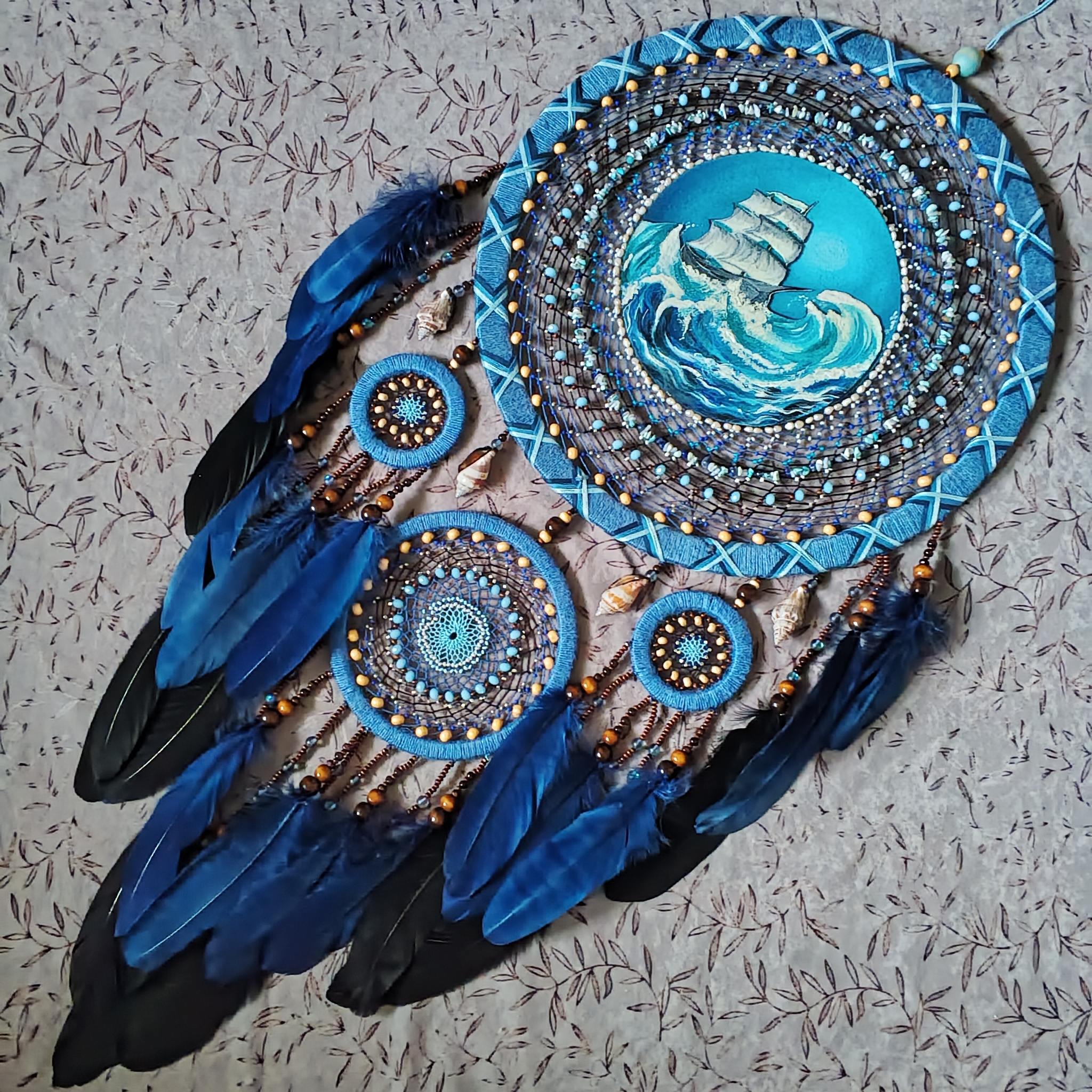 Dreamcatcher Beautiful Waves with natural stones - My, Dreamcatcher, Presents, Needlework without process, Needlework, Decor, Longpost