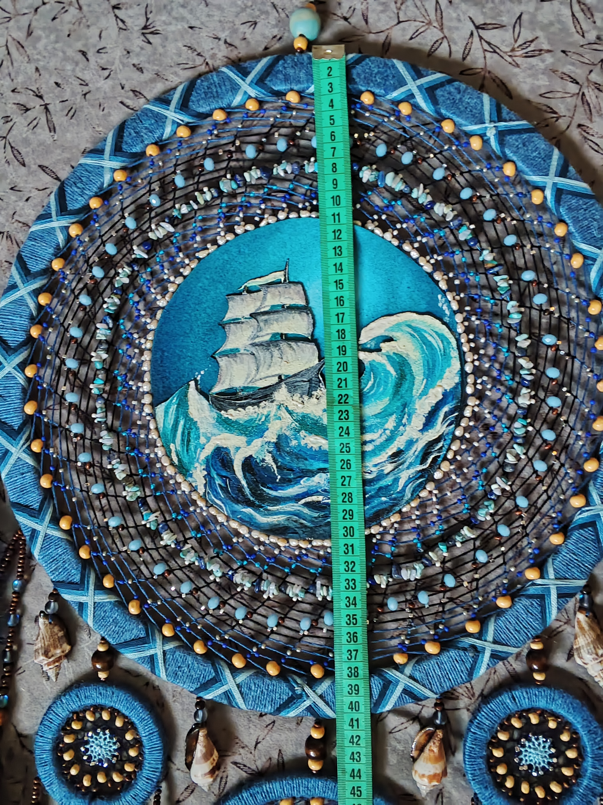 Dreamcatcher Beautiful Waves with natural stones - My, Dreamcatcher, Presents, Needlework without process, Needlework, Decor, Longpost