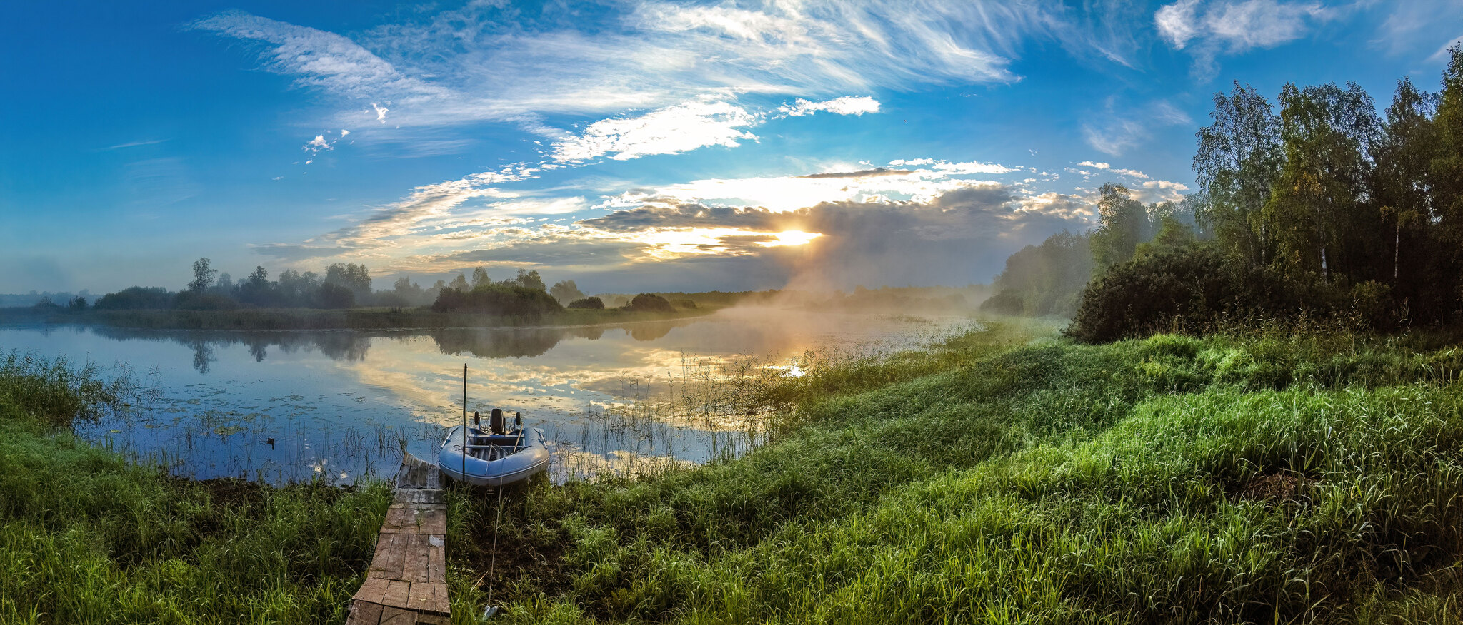 Misty Dawn - My, The photo, Dji, Travels, Fishing, dawn, Sunrises and sunsets, Fog, Travel across Russia, Hike, The nature of Russia, Nature, River, Powerboat, Mobile photography, Longpost