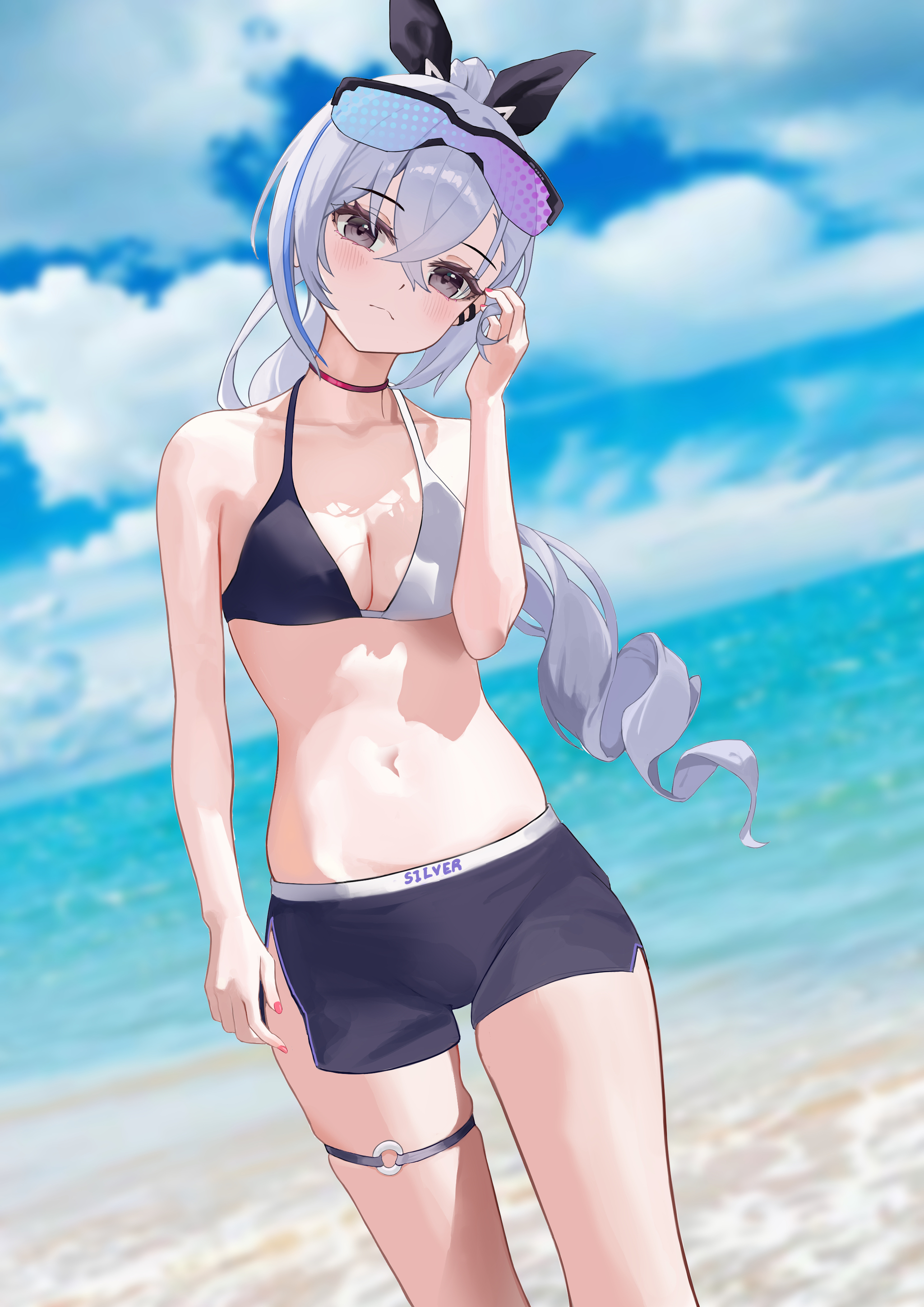 Beach wolf - Anime, Anime art, Girls, Games, Honkai: Star Rail, Silver Wolf (Honkai: Star Rail), Swimsuit, Sea, Beach