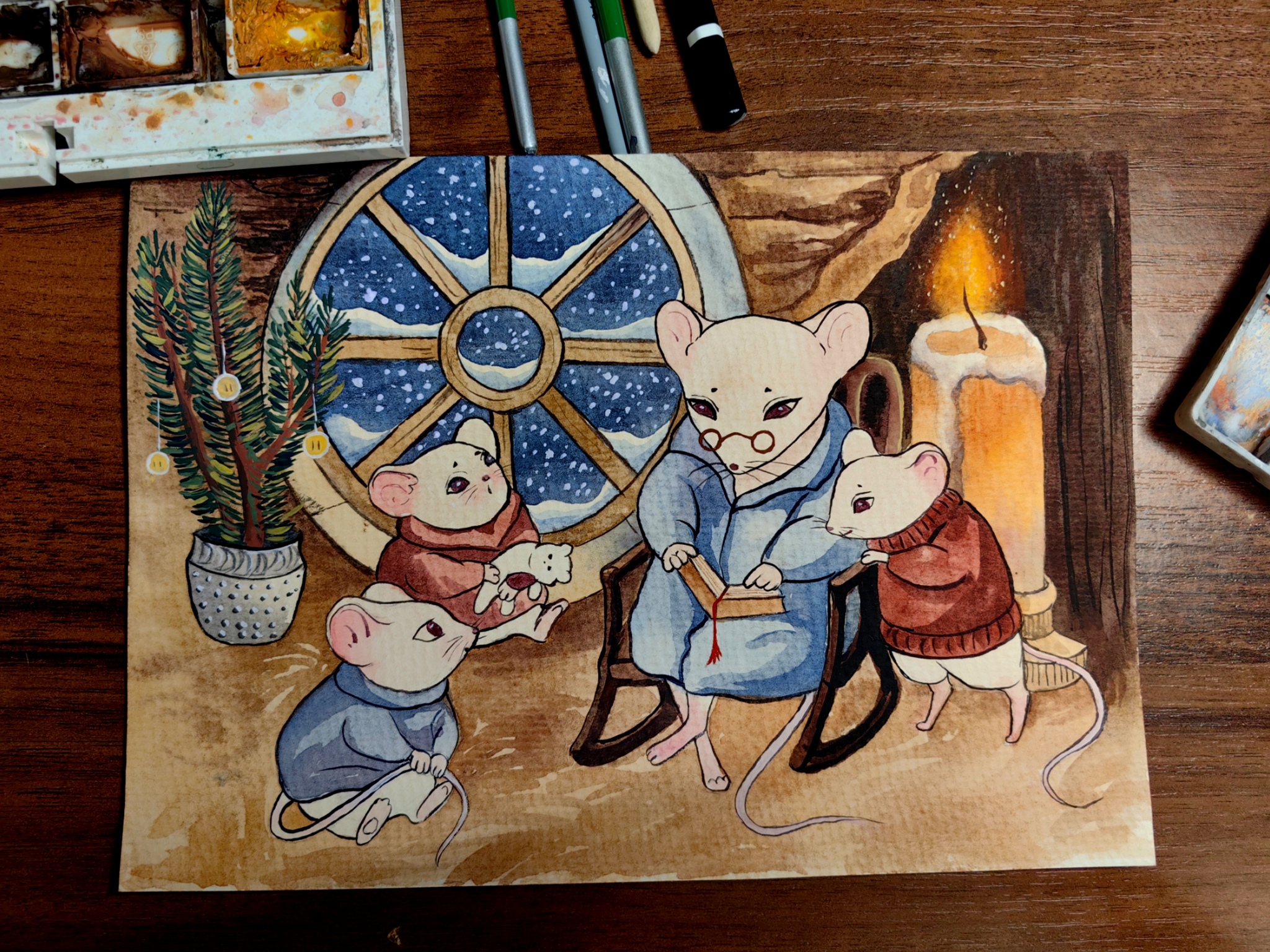 Mice - My, Illustrations, Postcard