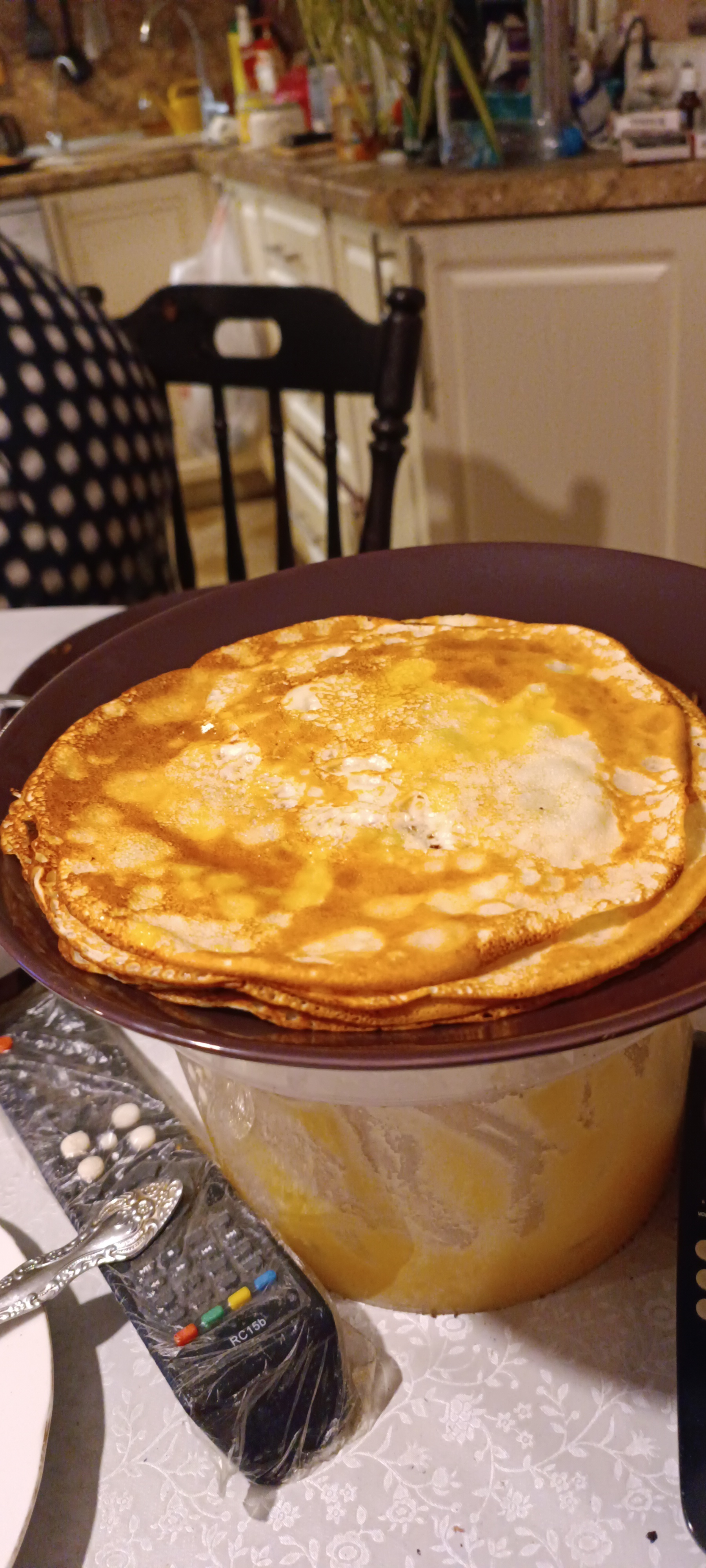 Pancakes for my beloved wife! - My, Pancakes, Homemade, Longpost, The photo