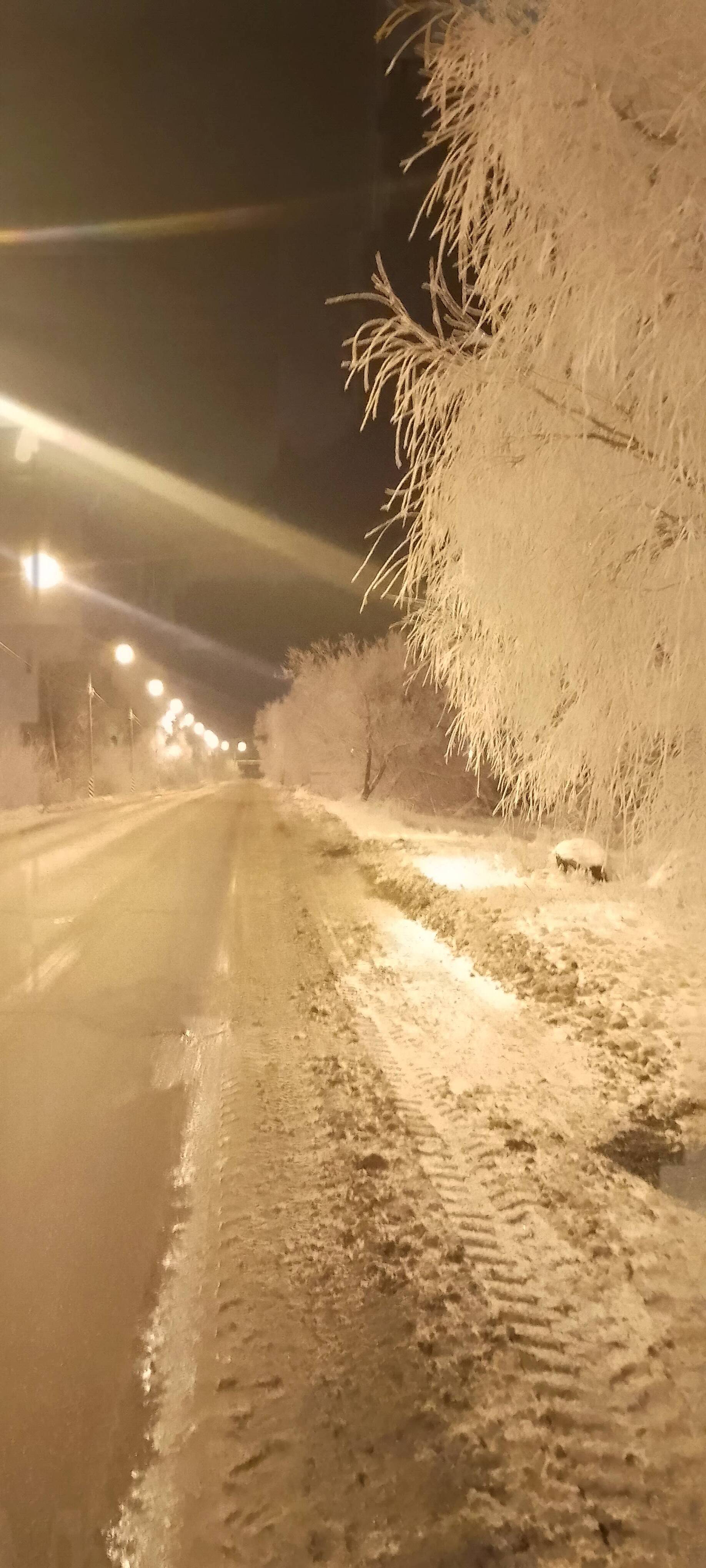 Native village - Village, Road, Winter, Snow, Longpost, Night, Lamp, The photo