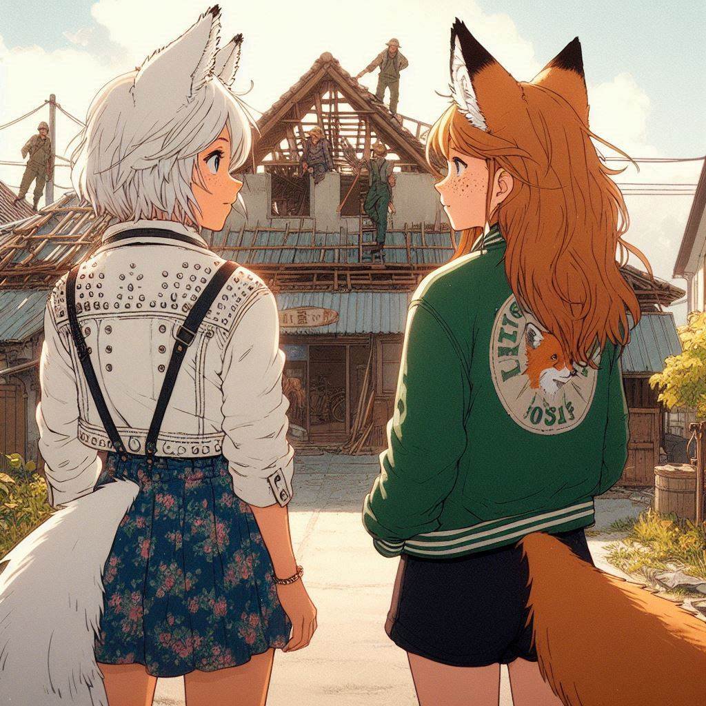 Rural journalism - My, Neural network art, Нейронные сети, Art, Girls, Anime, Anime art, Kitsune, Animal ears, Tail, Hurricane, Reportage, Journalism, Rural life, Ginger & White, Original character, Mat, Longpost