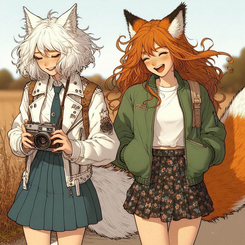 Rural journalism - My, Neural network art, Нейронные сети, Art, Girls, Anime, Anime art, Kitsune, Animal ears, Tail, Hurricane, Reportage, Journalism, Rural life, Ginger & White, Original character, Mat, Longpost