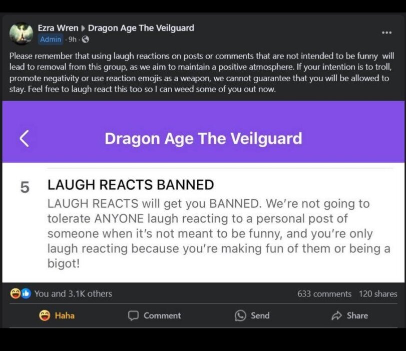 Dragon Age The Veilguard Facebook Admins Have Gone Crazy. They Banned Emojis - Games, Dragon Age: The Veilguard, Facebook, Idiocy, Telegram (link), Emoji, Screenshot, Translation