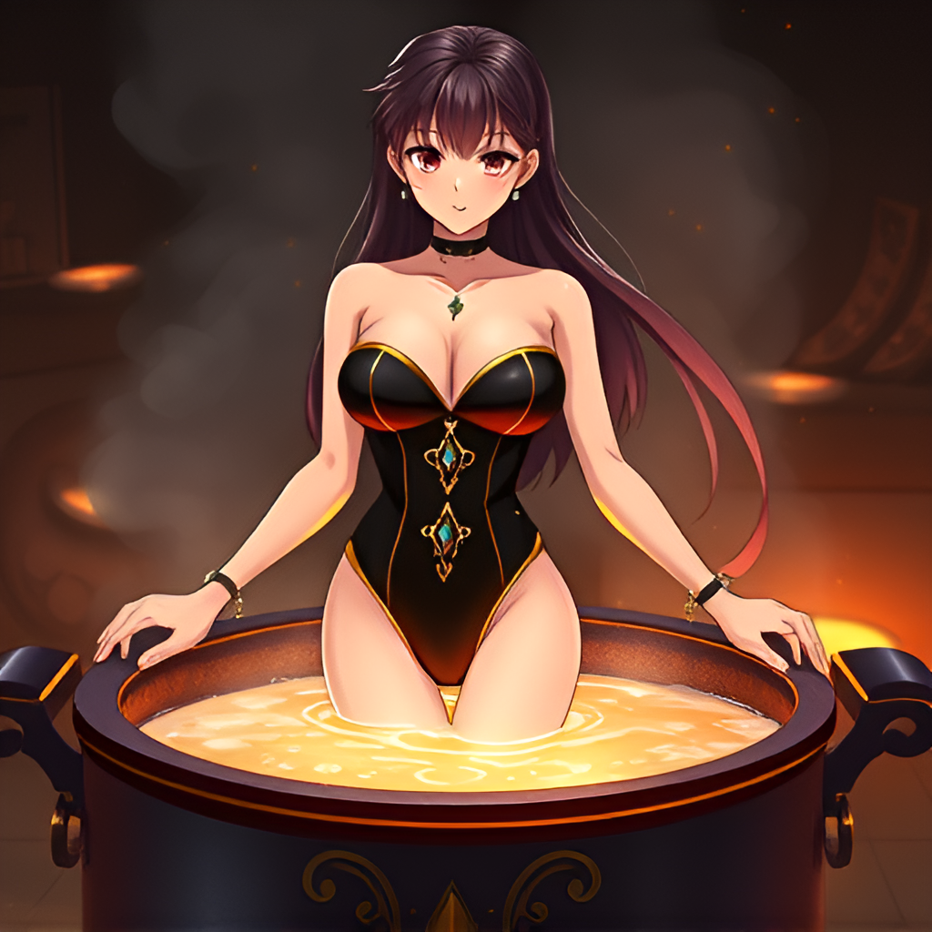 The beauty bathes in boiling water - Bathing, Swimsuit, Girls, Anime, Art, Boiler, Boiling water, Women, Neural network art