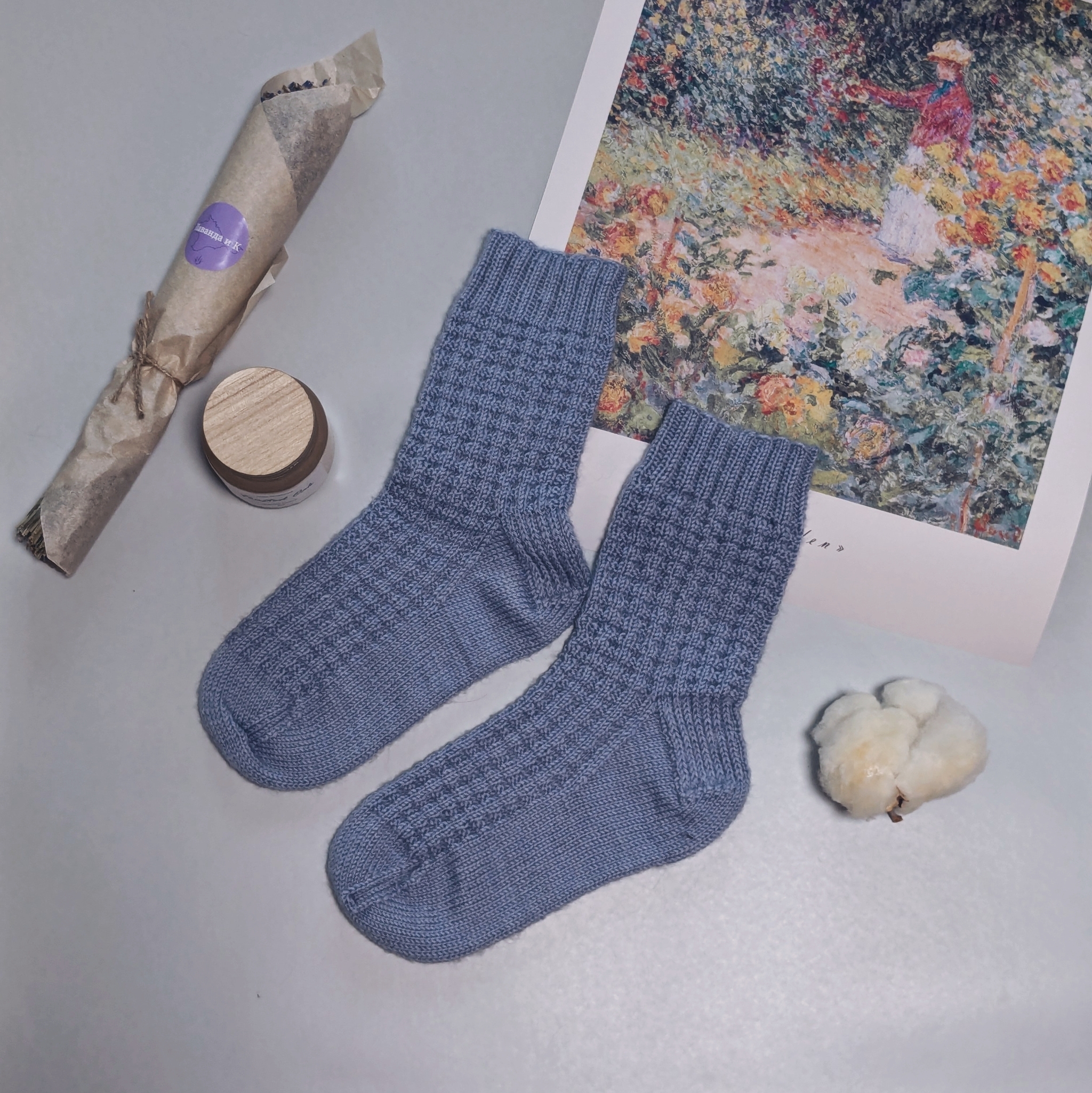 Wool socks with waffle pattern - My, Handmade, crazy hands, Needlework, Knitting, Knitting, Needlework without process, With your own hands, Socks, Spokes, Enthusiasm, Hobby, Heat, Wool, Patterns, Longpost