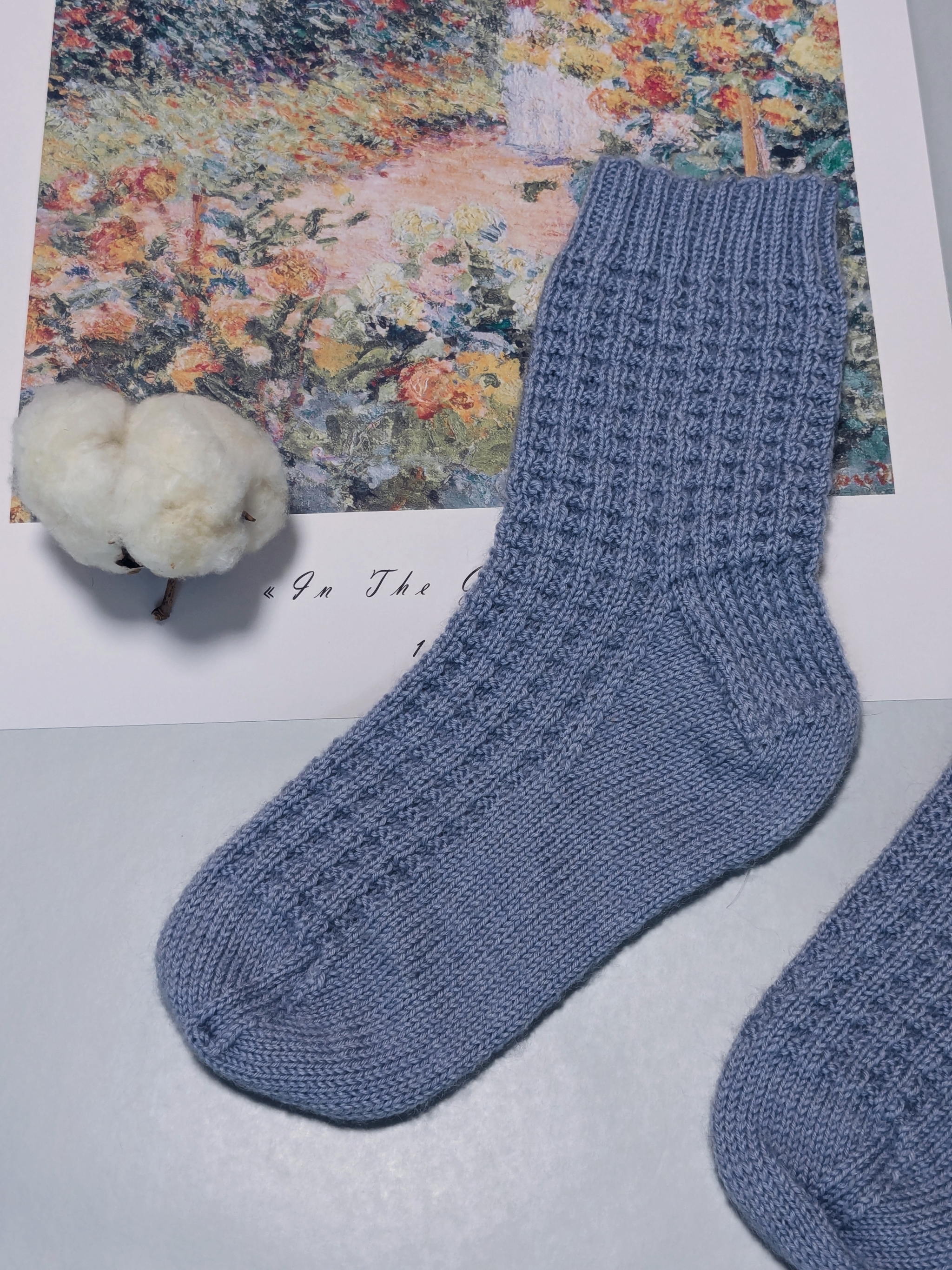 Wool socks with waffle pattern - My, Handmade, crazy hands, Needlework, Knitting, Knitting, Needlework without process, With your own hands, Socks, Spokes, Enthusiasm, Hobby, Heat, Wool, Patterns, Longpost