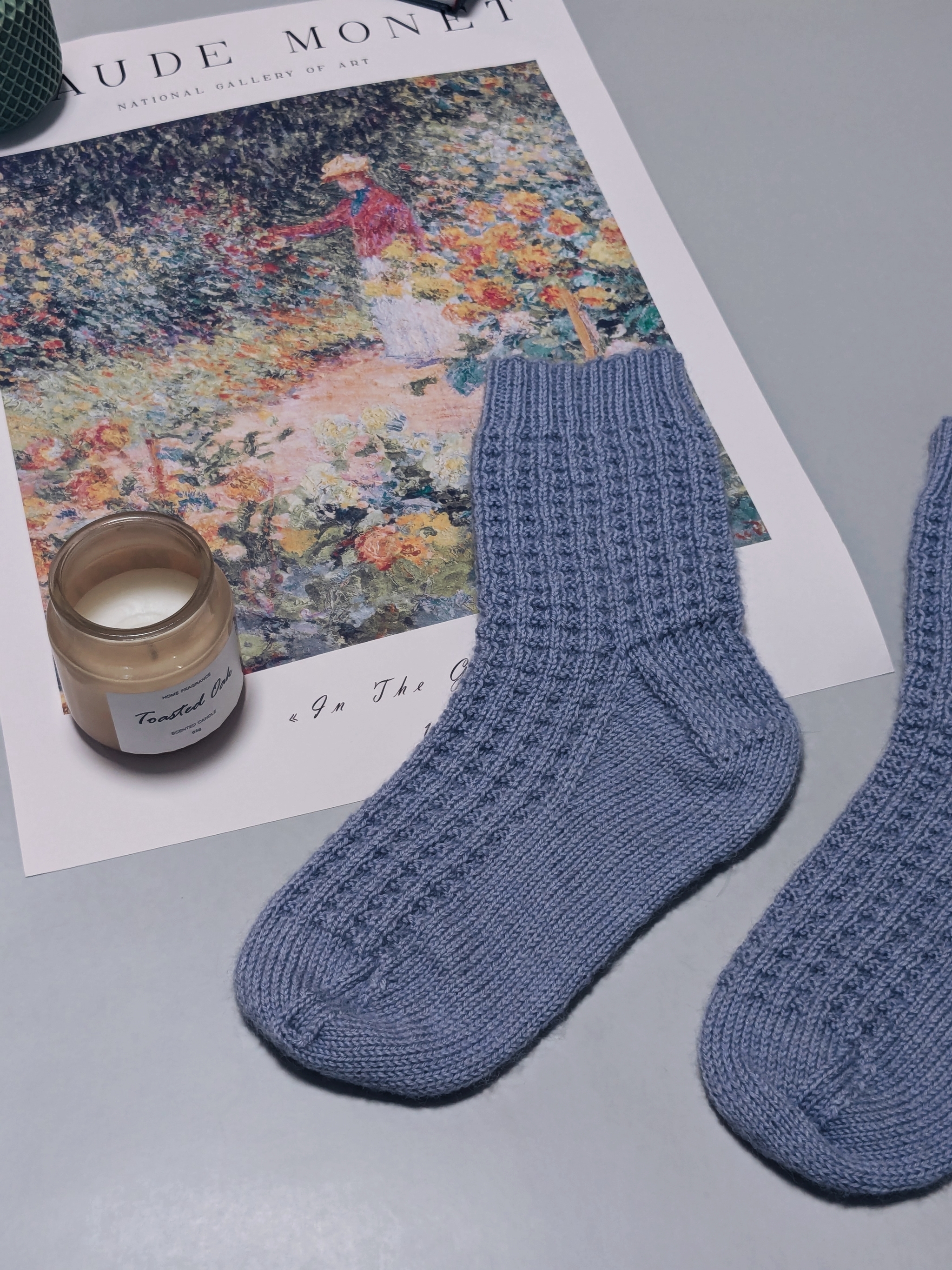 Wool socks with waffle pattern - My, Handmade, crazy hands, Needlework, Knitting, Knitting, Needlework without process, With your own hands, Socks, Spokes, Enthusiasm, Hobby, Heat, Wool, Patterns, Longpost