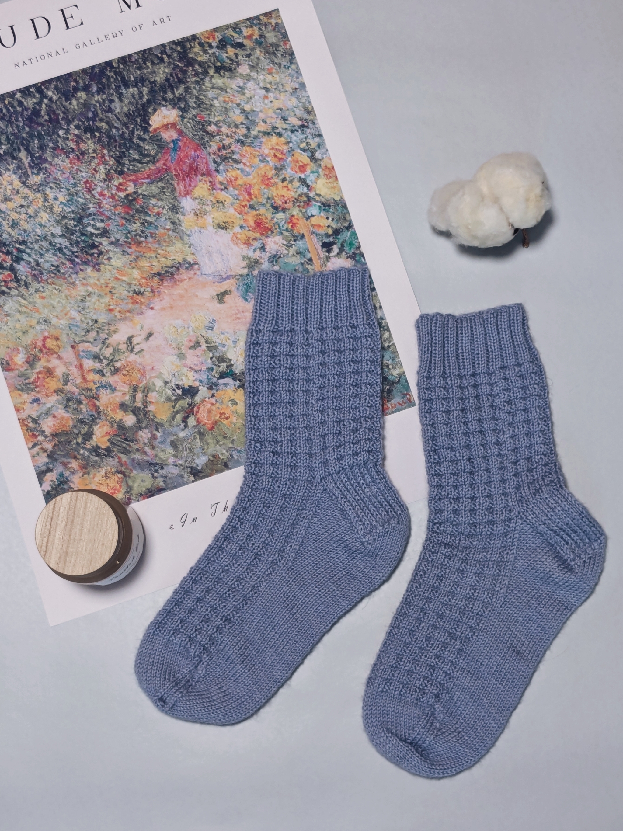 Wool socks with waffle pattern - My, Handmade, crazy hands, Needlework, Knitting, Knitting, Needlework without process, With your own hands, Socks, Spokes, Enthusiasm, Hobby, Heat, Wool, Patterns, Longpost