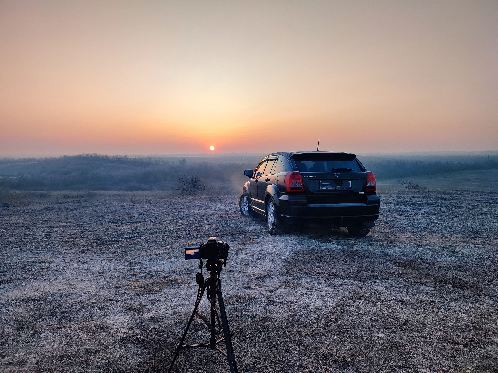 Рассвет в тумане - Моё, Туман, Рассвет, Dodge, Утро, Ростовская область, Фотоаппарат, Закулисье, Восход