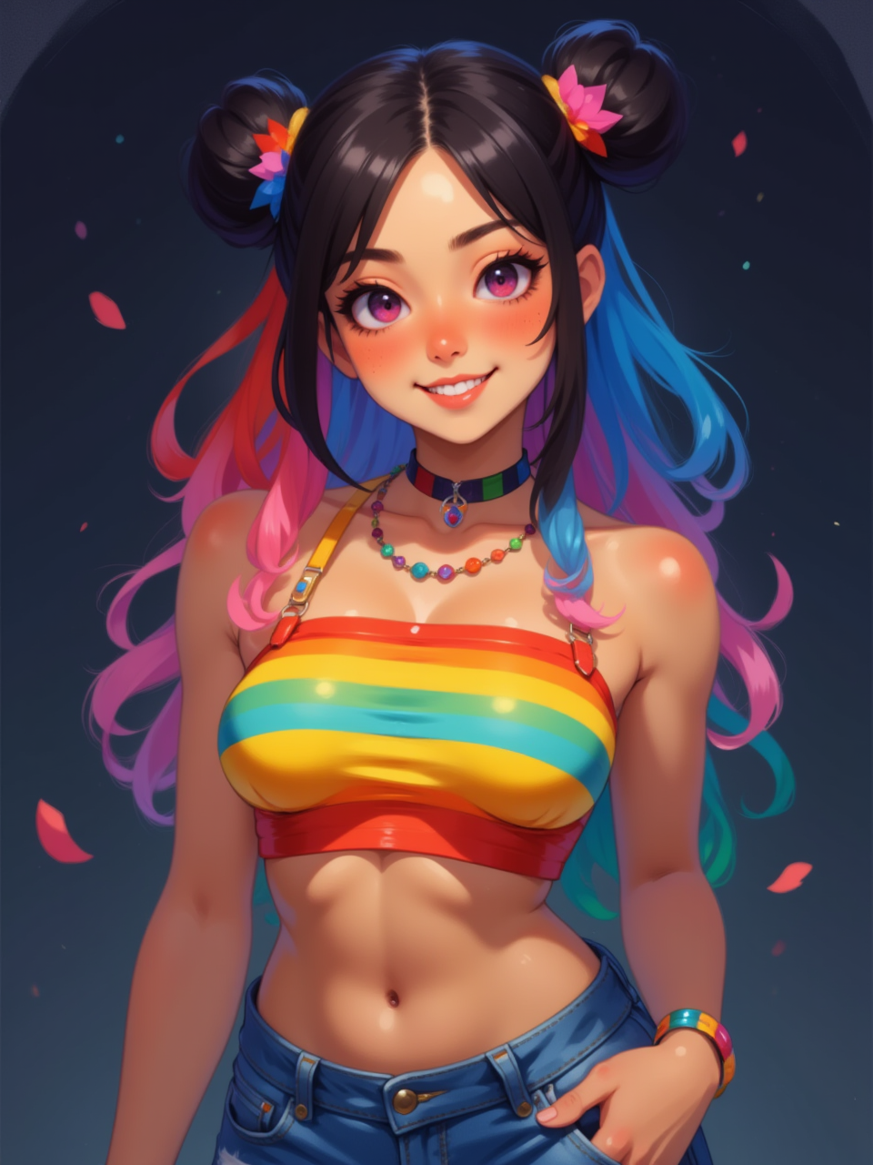 Neurotyanki #113 - My, Anime, Neural network art, Flux, Нейронные сети, Stable diffusion, Girls, Anime art, Original character, Colorful hair, Longpost