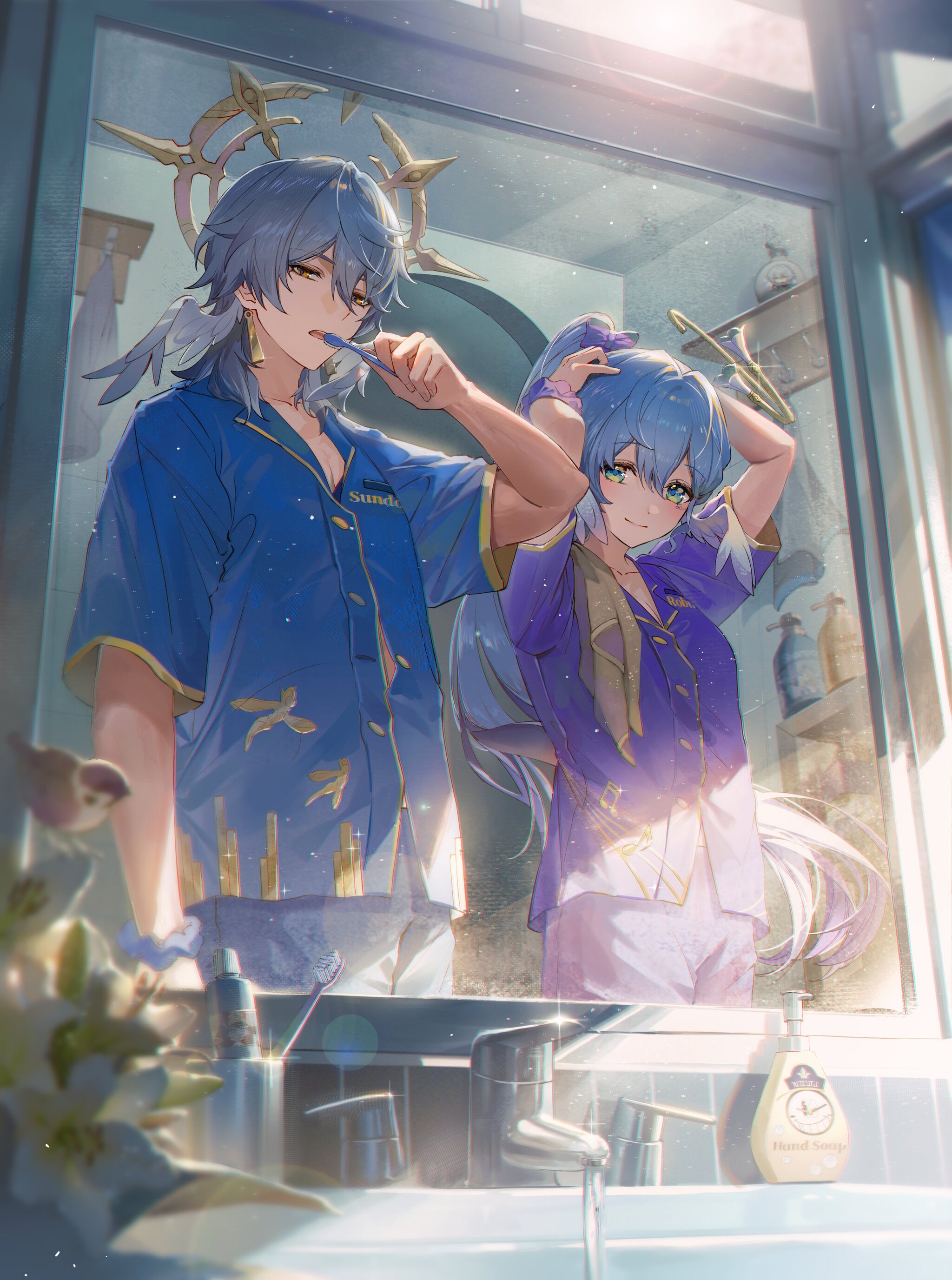 Morning preparations - Anime, Anime art, Girls, Games, Honkai: Star Rail, Robin (Honkai: Star Rail), Sunday (Honkai: Star Rail), Art