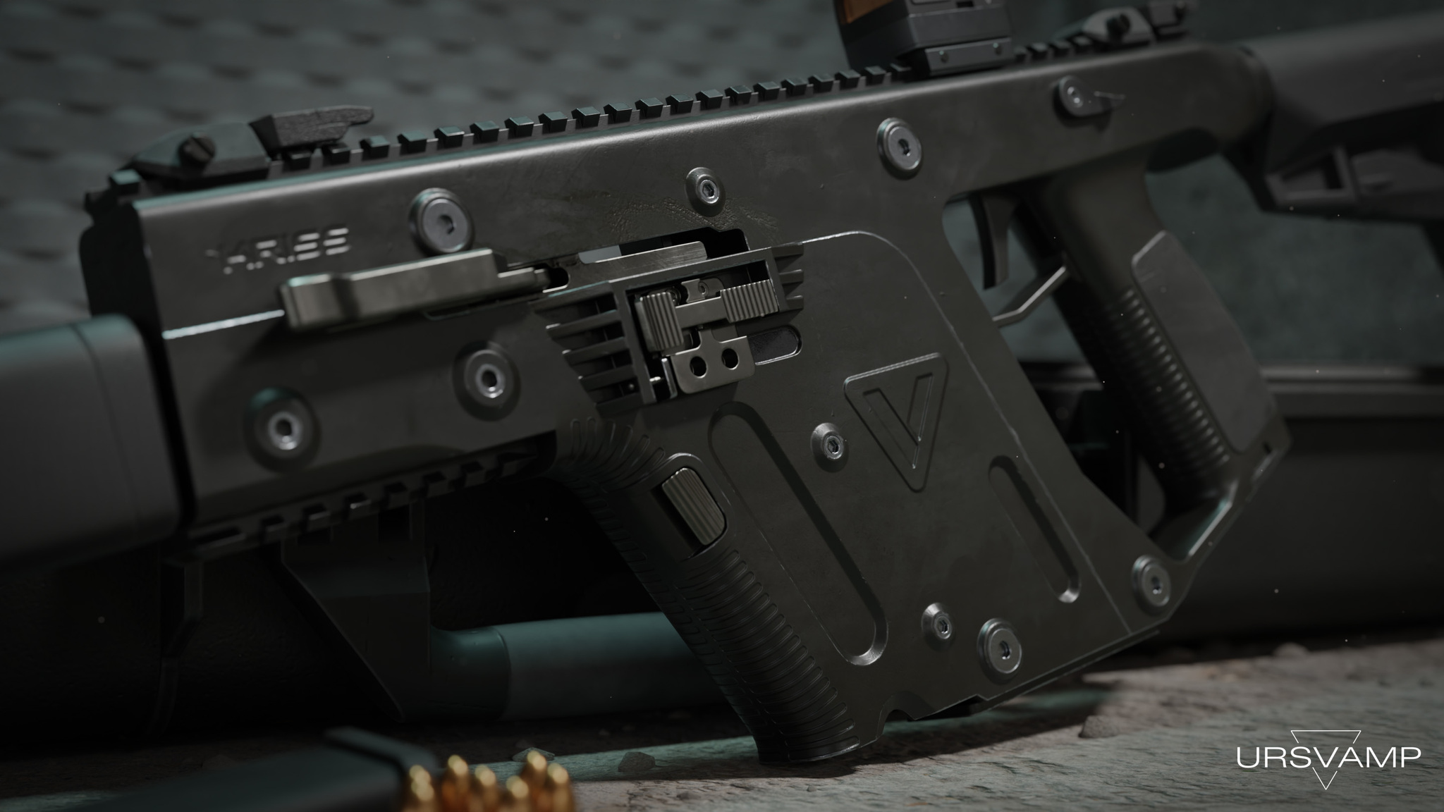 Kriss Vector CRB G2 - Моё, Blender, 3D моделирование, 3D, Оружие, Компьютерная графика, Digital, Low poly, Substance painter, Рендер, Длиннопост