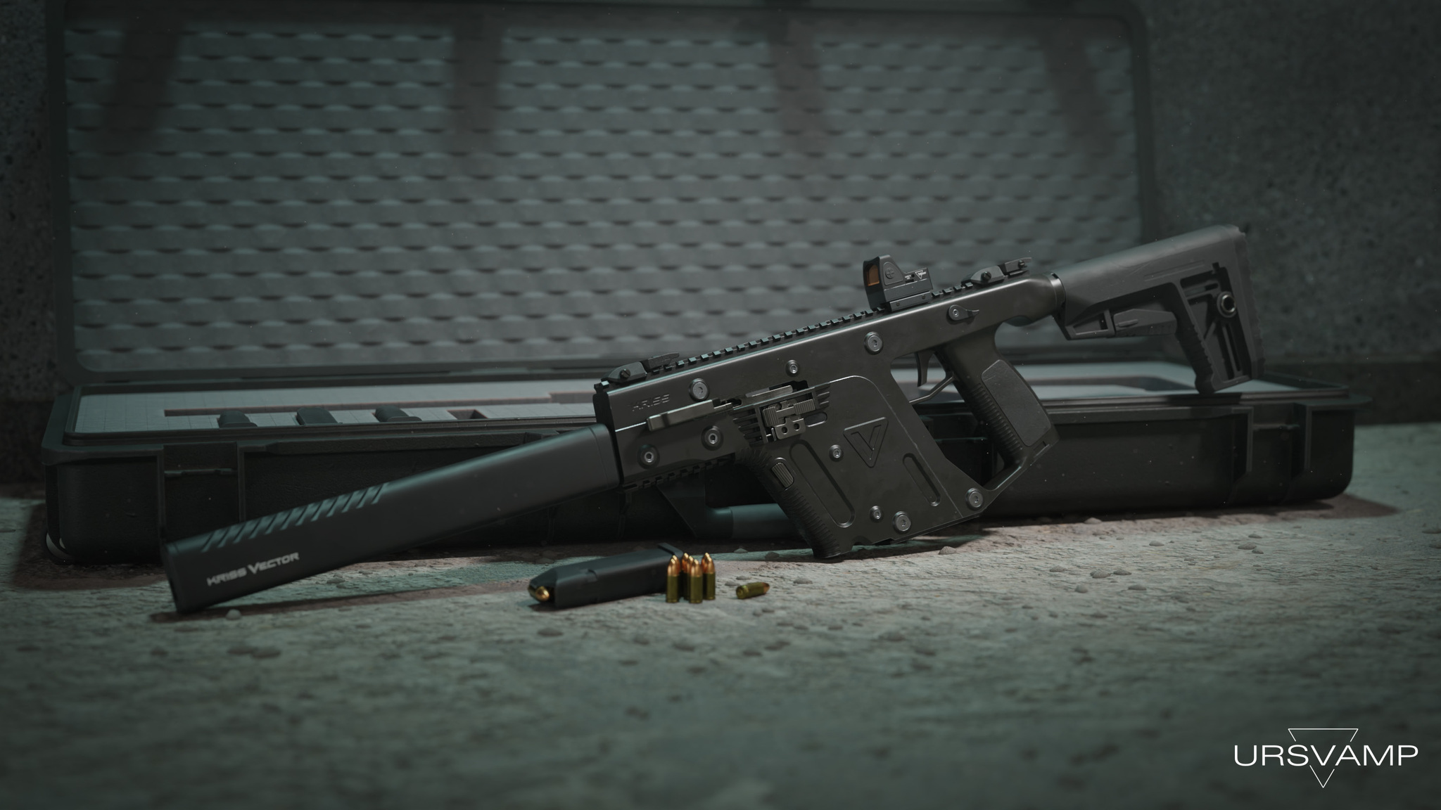 Kriss Vector CRB G2 - Моё, Blender, 3D моделирование, 3D, Оружие, Компьютерная графика, Digital, Low poly, Substance painter, Рендер, Длиннопост