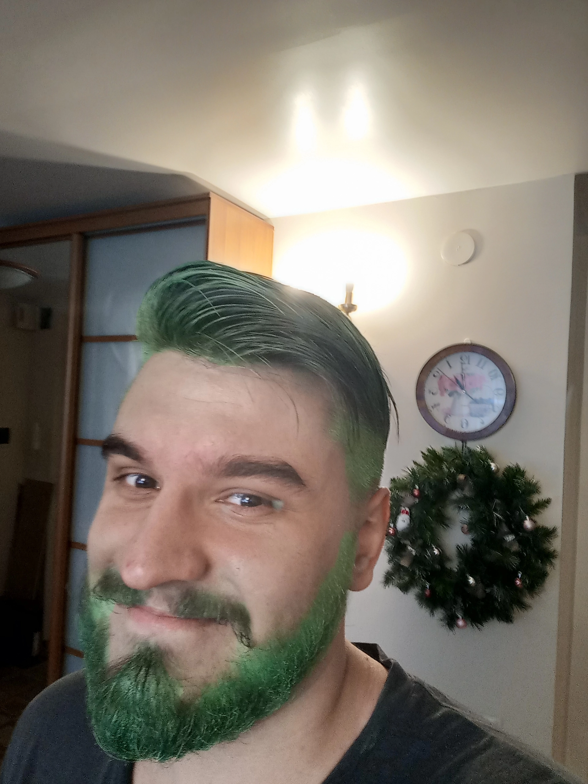 Transformation into a Christmas tree - My, New Year, Christmas tree, Hair dye, Christmas decorations, Mood, Longpost