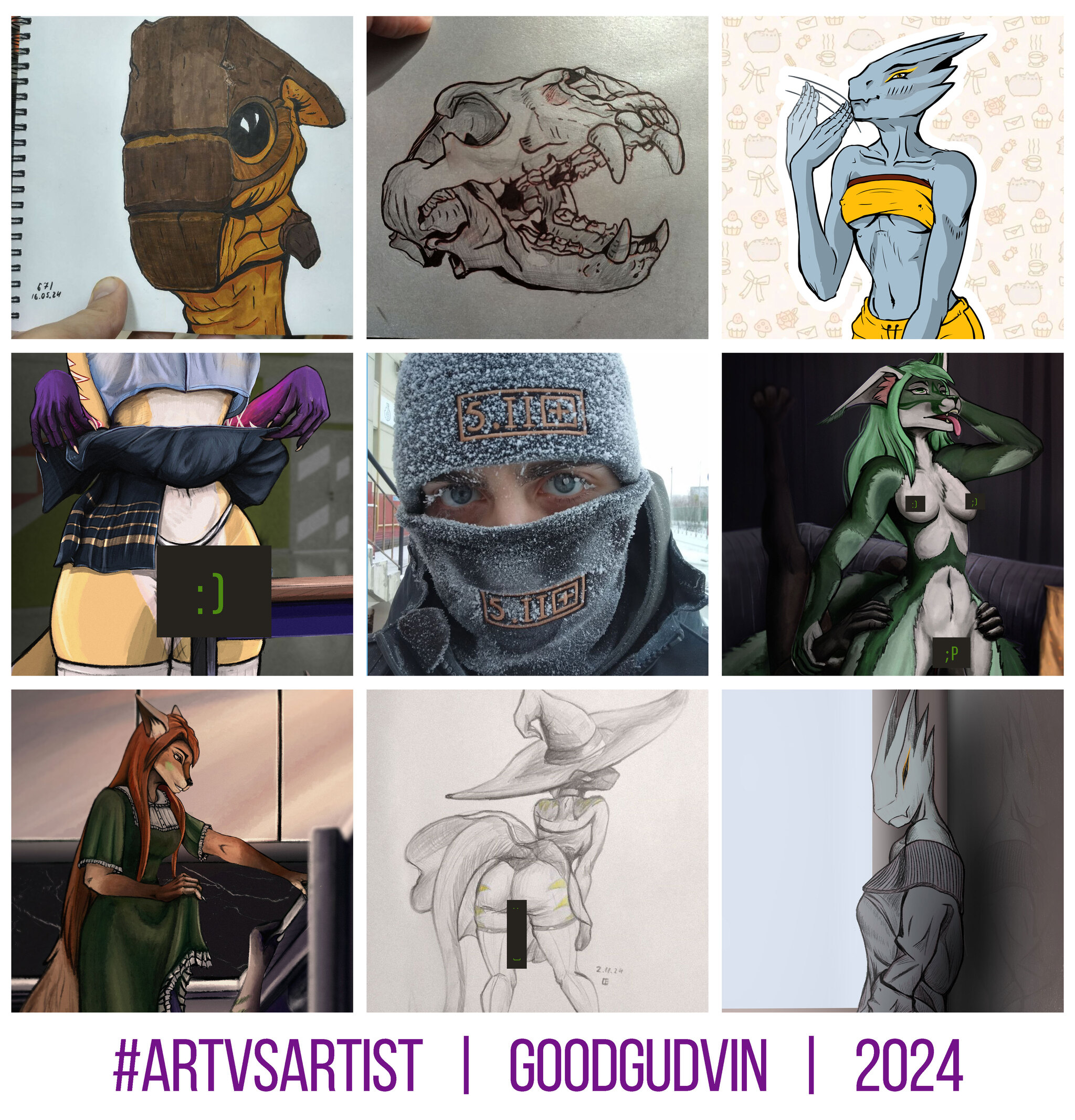 Drawings and Their Author 2024 (#artvsartist) - My, Gudvinart, Artvsartist, Furry, Censorship, Painting