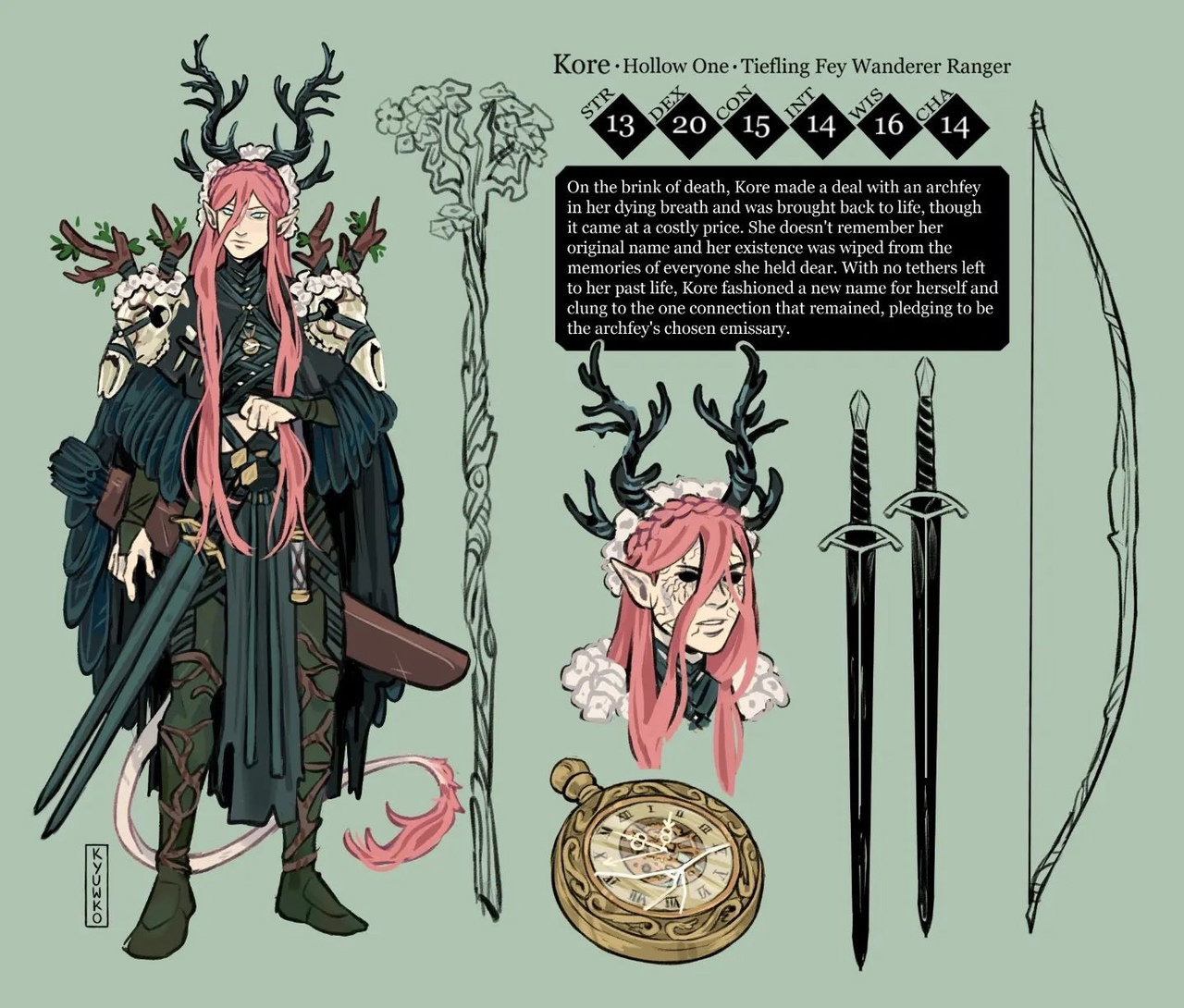 Interesting characters for DnD games in the art of the artist kyuwkou - Character Sheet, Art, Fantasy, Tabletop role-playing games, Dungeons & dragons, Artist, Longpost, beauty, Kyuwkou