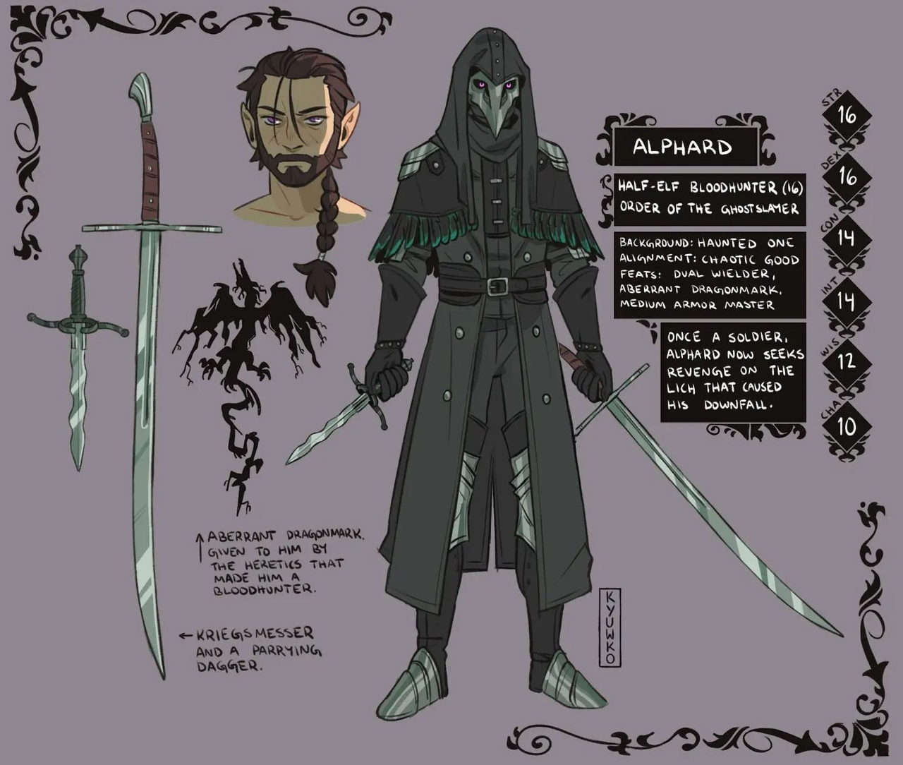 Interesting characters for DnD games in the art of the artist kyuwkou - Character Sheet, Art, Fantasy, Tabletop role-playing games, Dungeons & dragons, Artist, Longpost, beauty, Kyuwkou