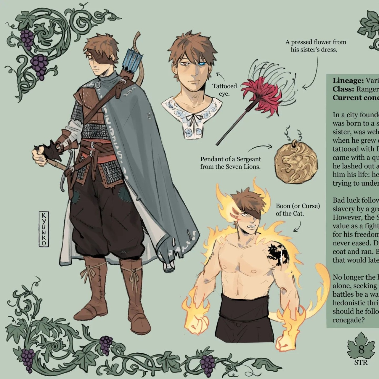 Interesting characters for DnD games in the art of the artist kyuwkou - Character Sheet, Art, Fantasy, Tabletop role-playing games, Dungeons & dragons, Artist, Longpost, beauty, Kyuwkou