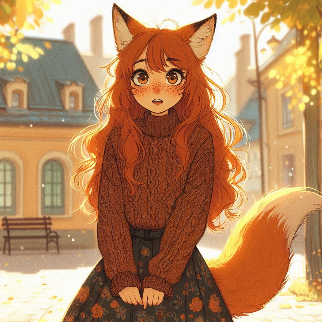 Cake Tour (e03) - My, Neural network art, Нейронные сети, Art, Anime, Anime art, Girls, Original character, Kitsune, Animal ears, Tail, Redheads, Freckles, Neko, Cake, Travels, Drive, Autumn, Ginger & White, Longpost