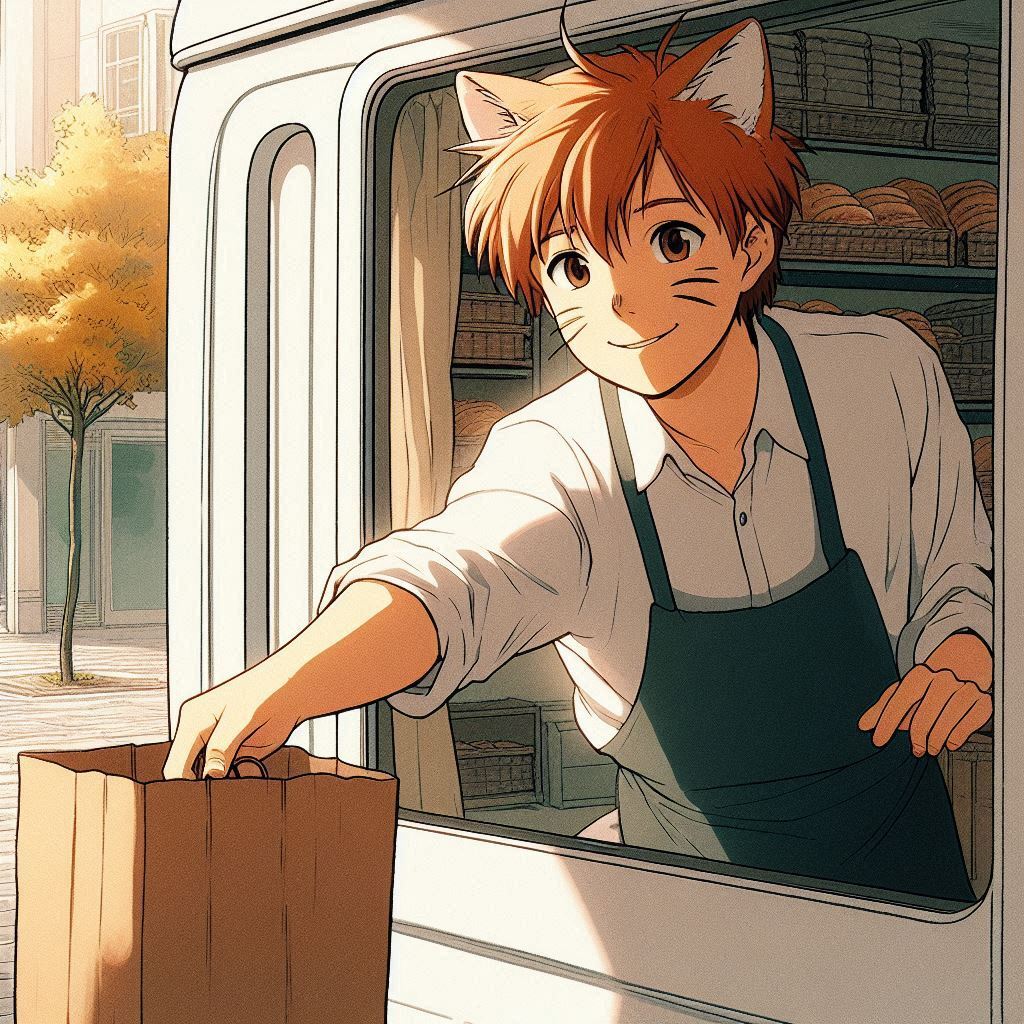 Cake Tour (e03) - My, Neural network art, Нейронные сети, Art, Anime, Anime art, Girls, Original character, Kitsune, Animal ears, Tail, Redheads, Freckles, Neko, Cake, Travels, Drive, Autumn, Ginger & White, Longpost