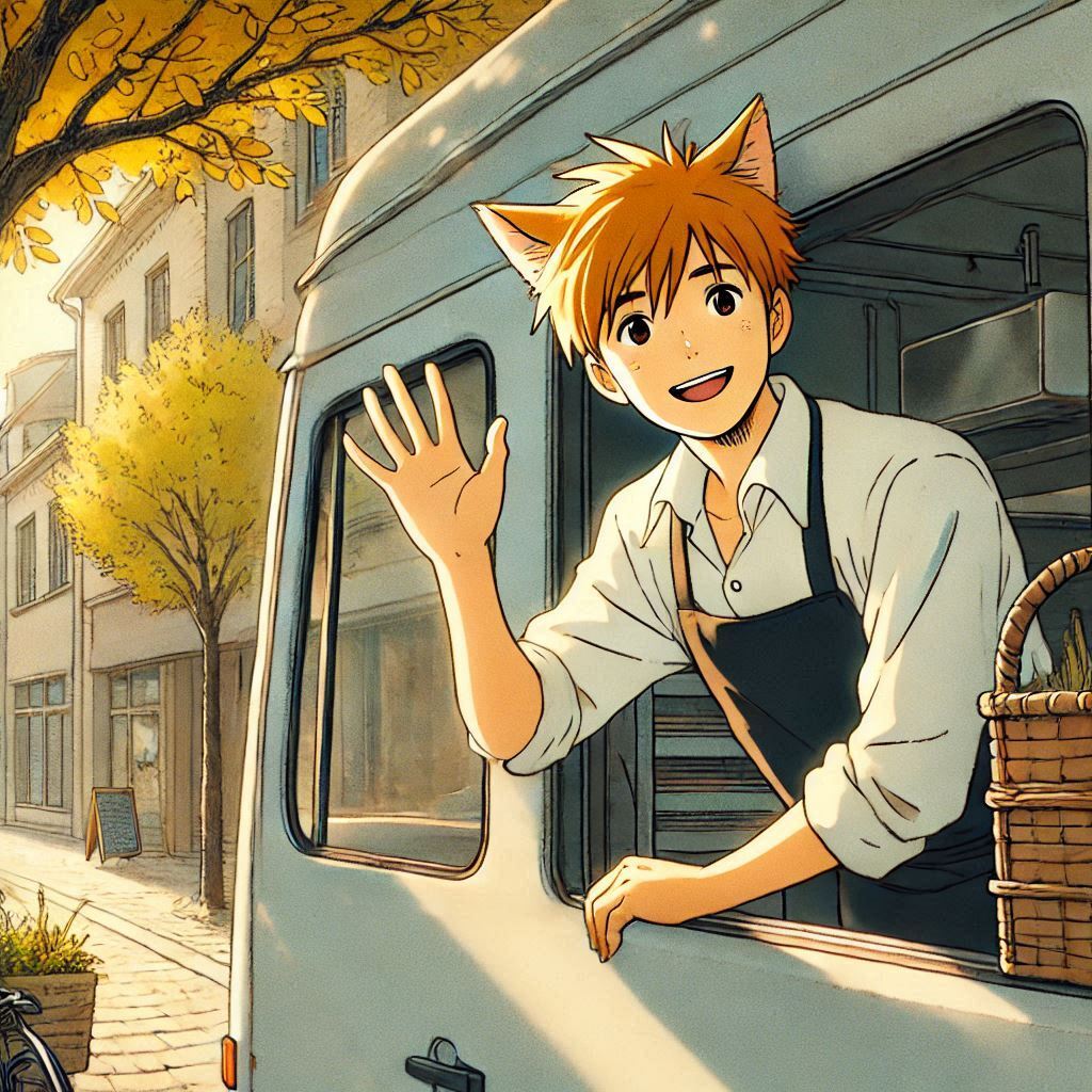 Cake Tour (e03) - My, Neural network art, Нейронные сети, Art, Anime, Anime art, Girls, Original character, Kitsune, Animal ears, Tail, Redheads, Freckles, Neko, Cake, Travels, Drive, Autumn, Ginger & White, Longpost