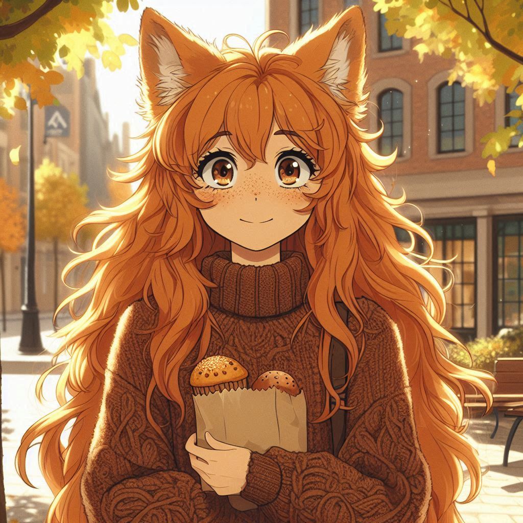 Cake Tour (e03) - My, Neural network art, Нейронные сети, Art, Anime, Anime art, Girls, Original character, Kitsune, Animal ears, Tail, Redheads, Freckles, Neko, Cake, Travels, Drive, Autumn, Ginger & White, Longpost