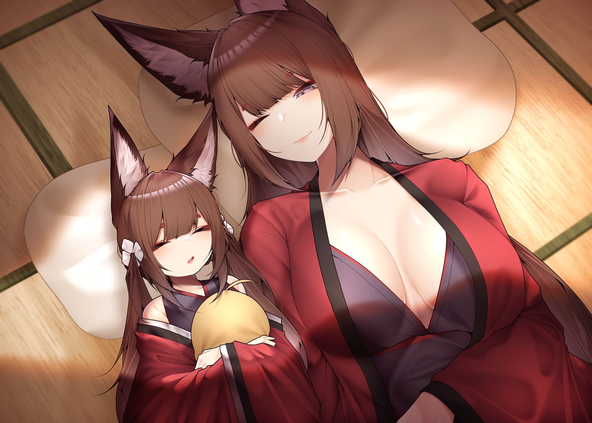 Mamagi - Samip, Art, Anime, Anime art, Azur lane, Animal ears, Tail, Kitsune, Amagi