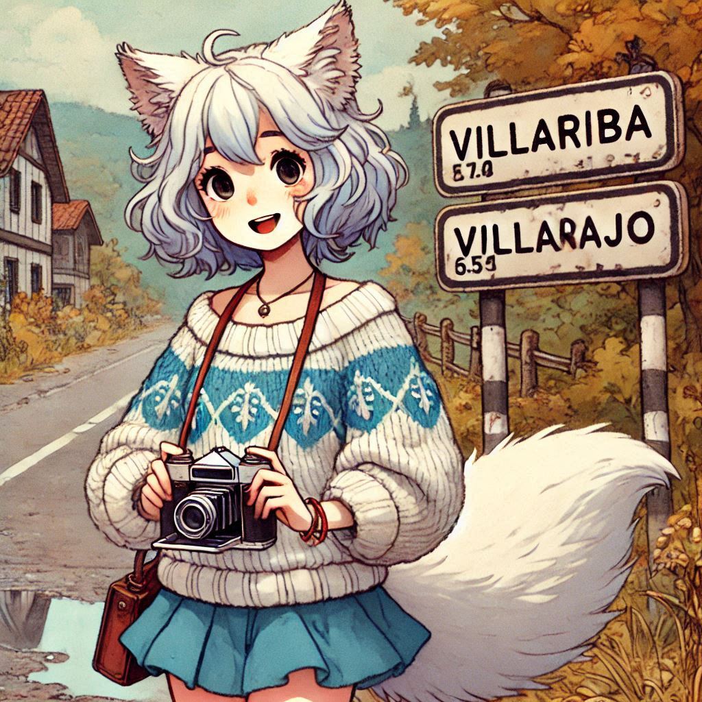 Cake Tour (e04) - My, Neural network art, Нейронные сети, Art, Girls, Anime, Anime art, Original character, Kitsune, Animal ears, Tail, Travels, Drive, Cake, Autumn, Ginger & White, Longpost